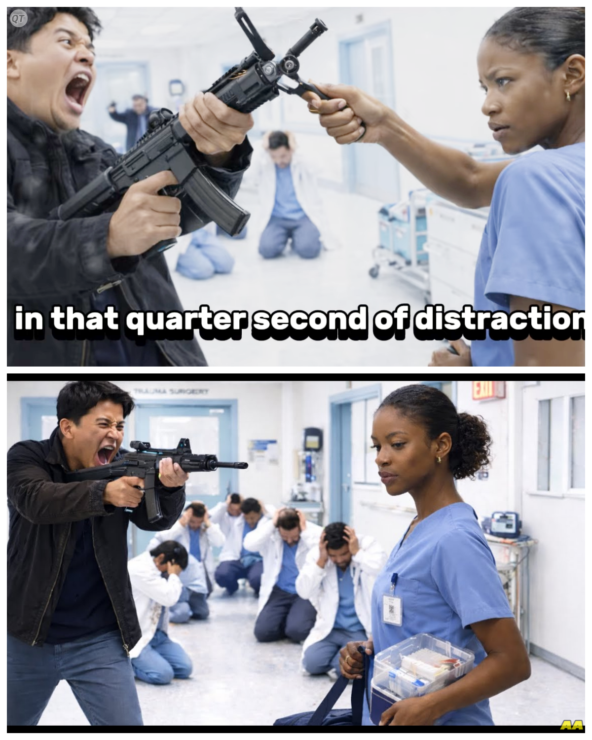 Nobody Knew the black Nurse Was the Korean Mafia Boss’s Wife… Until Armed Gunman Stormed the Ward  The blood pooling on the [music] sterile tiles of Metropolitan Central’s West Wing didn’t belong to a patient.  And the woman standing over the body holding a trauma scalpel with the steady hand of an [music] executioner and the cold, unblinking eyes of a seasoned killer.  Certainly [music] wasn’t a doctor.  For 3 years, the staff at Metropolitan Central thought Naomi Vance was just the quiet, reliable night nurse who changed IV bags and apologized for being in the way.  They saw a woman who was timid, a woman who was invisible, a woman who was weak.  They were wrong.  When Jax Hollis and his crew of hired guns locked down the trauma ward, he thought he was the apex predator entering a slaughter house.  He didn’t know he had just barricaded himself in a concrete box with the only person the dragon of soul answers to.  This is the story of the night the gunman realized that the most dangerous place in the world isn’t a back alley in Busousan.  It’s the night shift of a woman who has nothing left to lose.  It was a sweltering Tuesday in July when the humid city air finally broke into a violent thunderstorm, hammering against the reinforced glass of Metropolitan Central Hospital.  On the fourth floor, the air was a thick cocktail of ozone, industrial bleach, and the low hum of life support machines.  These were the ghost hours, the graveyard shift, where the line between life and death becomes a blur.  Naomi Vance sat at the nurse’s station, the cool blue light of the vitals monitor reflecting in her dark, calculating eyes………… Full in the comment 👇