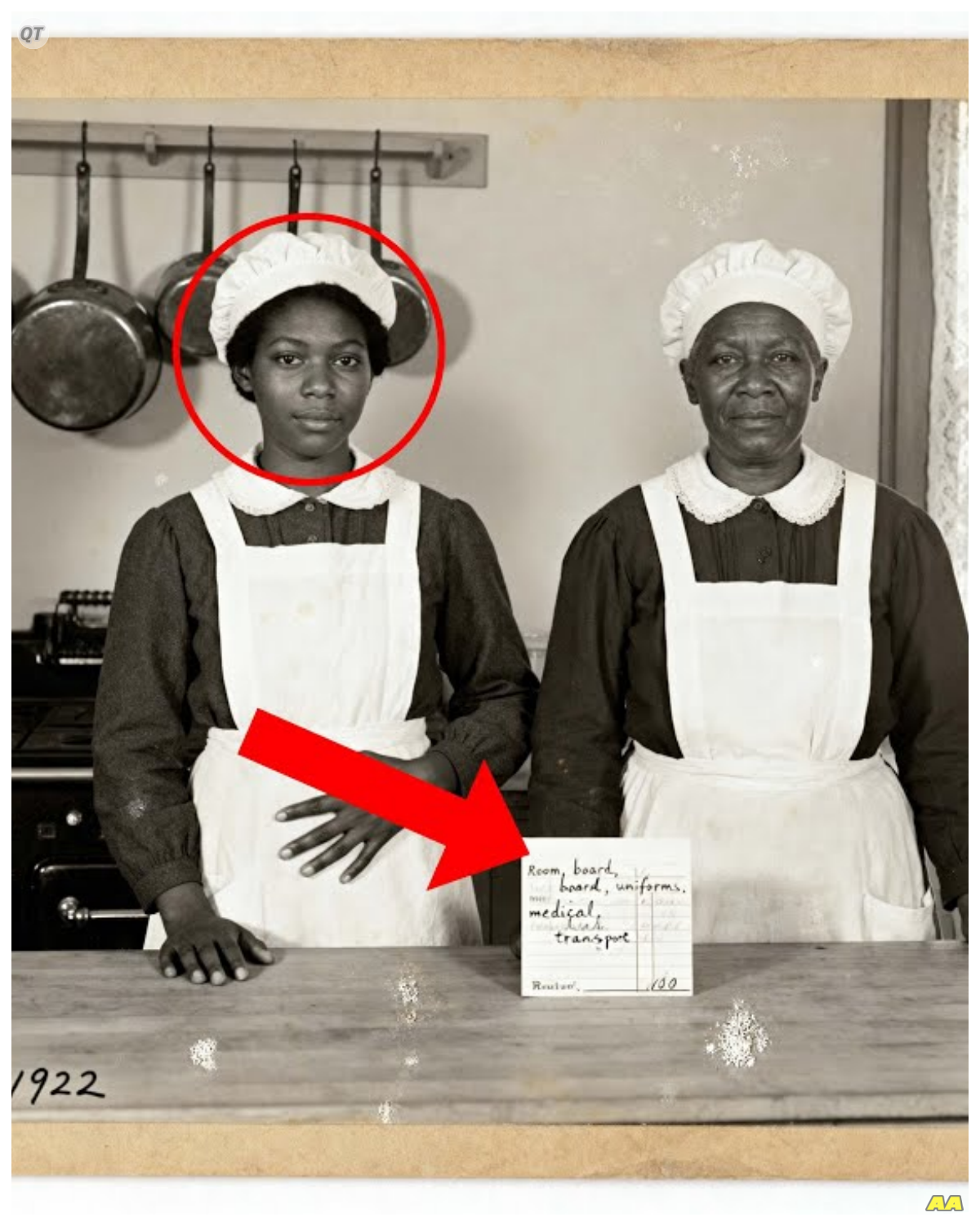 This 1922 Portrait of Two Cooks Looks Friendly Until You Notice the Receipt This 1922 portrait of two cooks looks friendly until you notice the receipt. It seemed like such a simple photograph. Two black women in white aprons and caps standing side by side in what appears to be a well-appointed kitchen. Their hands rest lightly on a wooden prep table. They are looking directly at the camera with expressions that seem at first glance calm and professional. The kind of image you might find in a museum exhibit about domestic labor in the early 20th century labeled with something vague like kitchen staff circa 1920s. The kind of image people scroll past until one detail made an archavist in Charlotte, North Carolina stop scrolling entirely. Her name was Denise Okafor. She was 43 years old and had spent the last 18 years working in the special collections department of a private university library. Her specialty was photographic ephemera from the Jim Crow South, and she had seen thousands of portraits like this one, studio shots of domestic workers, posed images meant to showcase the orderly households of wealthy white families. She knew the visual grammar of these photos intimately, the starched uniforms, the differential postures, the careful staging that made exploitation look like employment………….