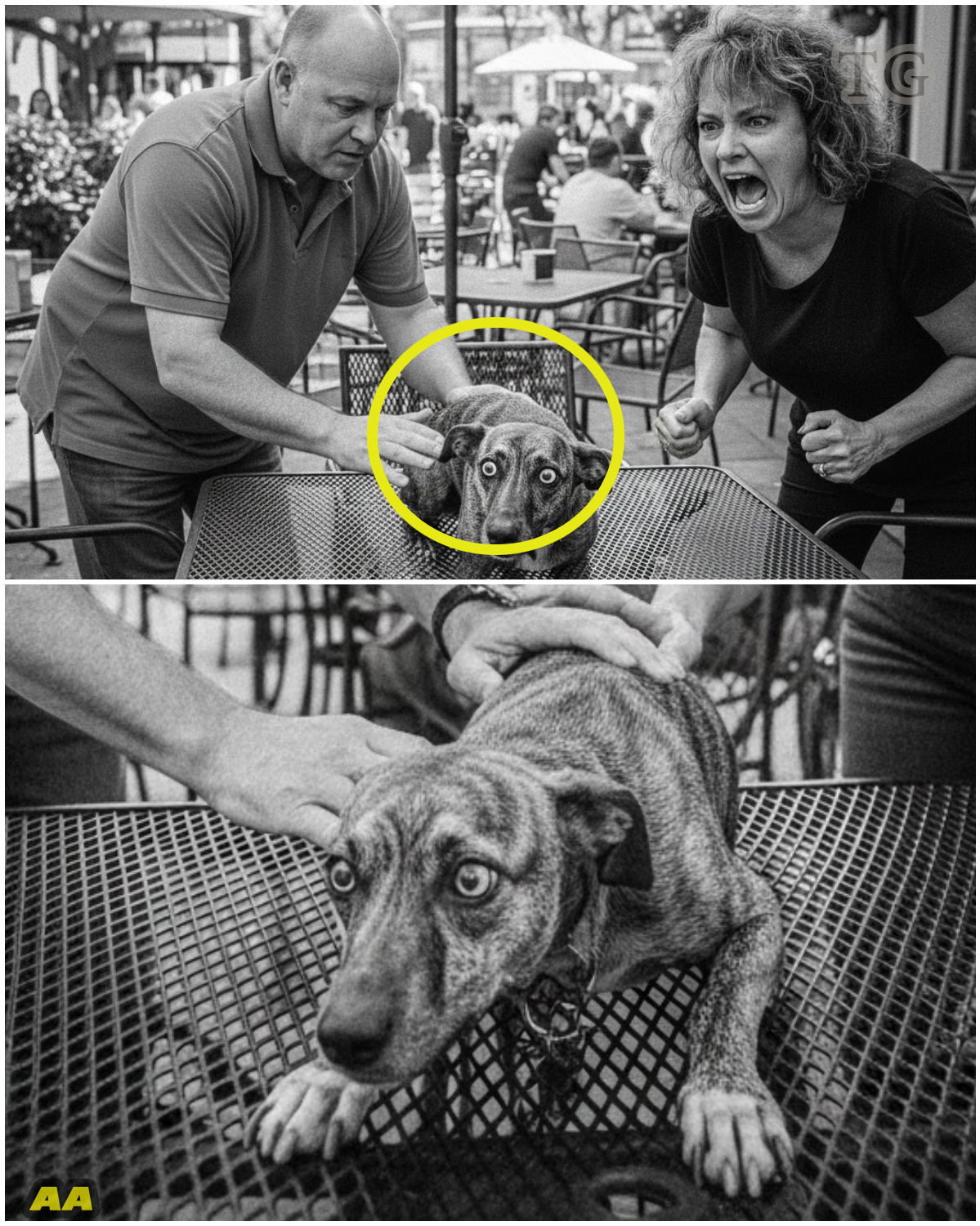 “Finn’s Warning: The Stranger at the Café” – draws focus to the dog’s intuition and foreshadows danger.