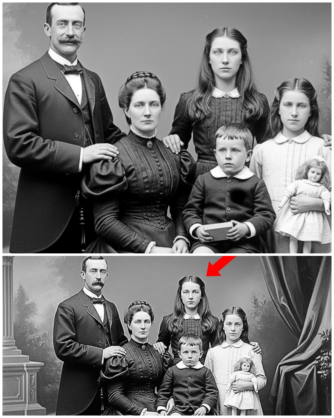 Why were researchers shocked when they enlarged this 1895 family portrait?