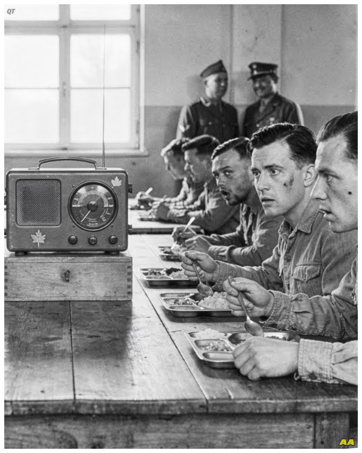 When German POWs First Heard Canadian Radio— The Whole Camp Stopped Talking  December 1942.  Deep in the Canadian wilderness, 127 German prisoners of war sat packed together in the recreation hall of camp 30 in Bowmanville, Ontario.  The room smelled like sweat and wood smoke.  Outside, snow fell thick and heavy in the darkness.  Inside, the men waited in rows of wooden chairs, their breath making small clouds in the cold air.  Oberg rider Klaus Becker sat in the third row, his hands gripping the wooden chair beneath him.  He was 23 years old with blonde hair cut short like all German soldiers around him.  Yin 27 German prisoners sat waiting in tense silence.  The whole room held its breath.  This is the story of what happened next.  This is the story of how a simple radio broadcast destroyed years of lies in under 15 minutes.  Klouse had believed everything they told him.  He grew up in Hamburg working in his family’s bakery when he wasn’t at Hitler youth meetings.  He started going to those meetings when he was 14.  They taught him that Germany was the best country in the world.  They taught him that Germans were better than everyone else………. Full in the comment 👇