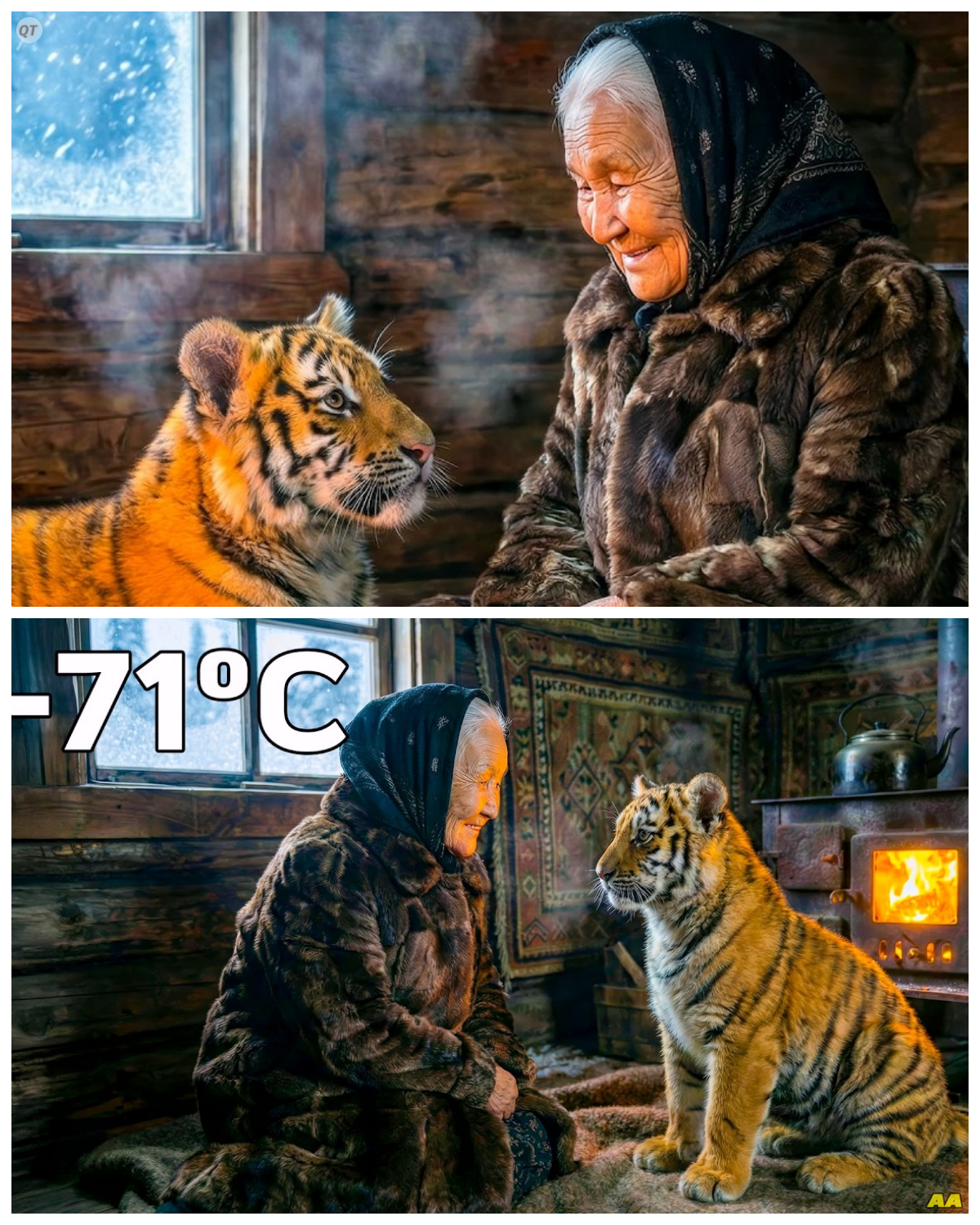 She Saved a Freezing Tiger Cub... Then Something Incredible Happened at Her Door ❄️🐅 A freezing tiger cub trapped in a pit. An isolated 75-year-old woman. And a merciless -71°C blizzard. ❄️🐅 This is the story of Nurgün and the Siberian tiger cub she saved from death in Yakutia. While gathering snow for water during a violent storm, Nurgün hears a desperate cry. Deep in a snowy pit, she discovers a separated tiger cub, starving and unable to escape. Nurgün cannot leave him there. Despite the danger, she climbs down to save the wild animal. Inside her humble cabin, she shares her limited supply of fish, hand-feeding the weak cub and warming him by her wood stove. Slowly, the freezing predator begins to trust her. But the story doesn’t end there. The next morning, a massive shadow appears outside the cabin window. The mother tiger has returned for her baby. Watch this incredible journey of compassion, from the tense rescue in the pit to the emotional reunion between the mother tiger and her cub........... Full in the comment 👇