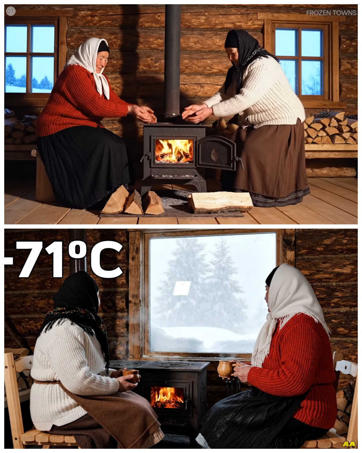Two Widows Survive Alone at -71°C in Siberian Wilderness | Daily Life & Sisterhood ❄️👭 Deep in the frozen heart of Yakutia, where temperatures drop to a life-threatening -71°C, two widowed sisters—Uyana (55) and Tuyara (54)—prove that the strongest warmth comes from family. ❄️❤️ Living completely off-grid in a rustic log cabin surrounded by endless snow, these two Yakut women have turned their grief into survival. Their husbands are gone, but they are not alone. Inside their daily life at -71°C: Watch the incredible routine of survival in the world’s coldest inhabited region. Morning Rituals: Waking at dawn to light the iron wood stove and warm their freezing cabin. Survival Chores: Feeding sheep in the barn and slicing frozen raw meat for soup. Silent Bond: Knitting side by side in silence, sipping tea from wooden cups. Evening Peace: An old Siberian cat curls by the fire while a vintage tube TV murmurs in the background. Witness the visual contrast as Uyana walks in her brown fur coat beside Tuyara in white, their footprints syncing in the deep snow. This is an intimate look at how two sisters navigate widowhood, loneliness, and the brutal beauty of the Siberian winter together. From the first grey light of dawn to the orange glow of the stove at night, this is the definition of resilience. 🌲 Perfect for: Fans of off-grid living, survival documentaries, Yakut culture, peaceful slow-living, ASMR, and heartwarming human stories........... Full in the comment 👇