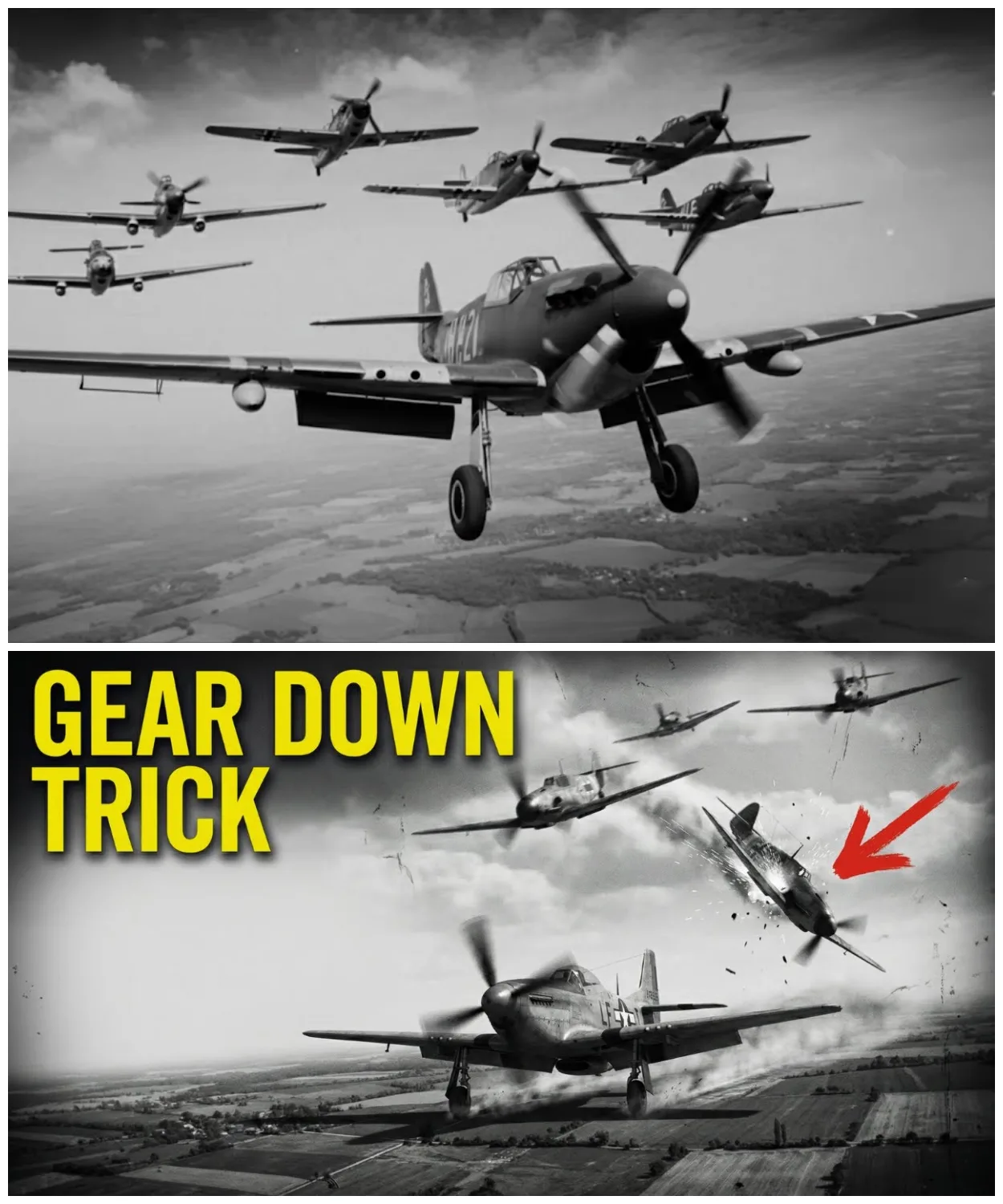 THIS ROOKIE PULLED HIS GEAR DOWN TOO EARLY — IT CREATED A BRAKE MOVE THAT DOWNED 6 BF-109S