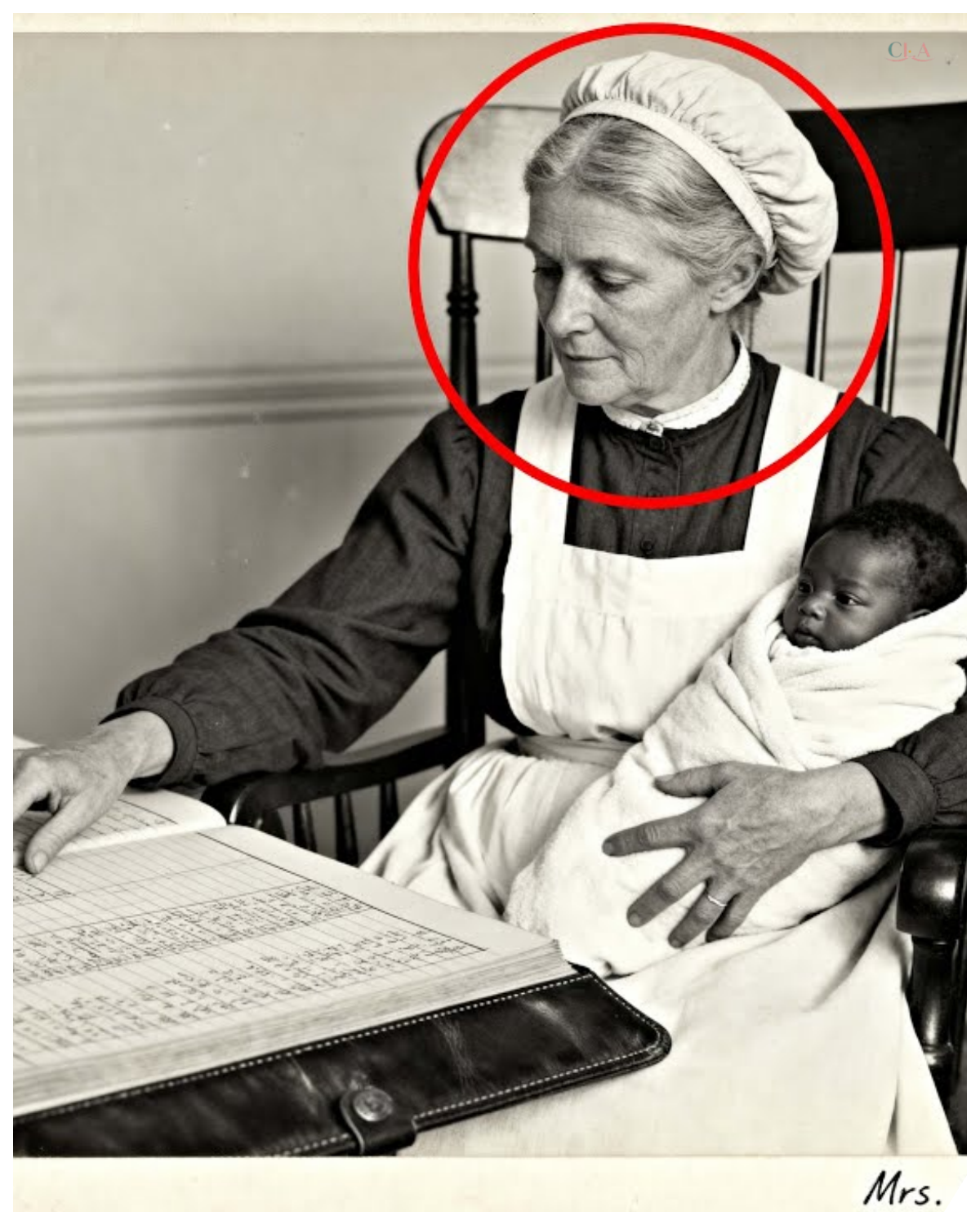 🍼 VICTORIAN SHOCK: 1886 PORTRAIT OF MIDWIFE AND INFANT SEEMS TENDER — UNTIL THE REGISTER IN HER HAND REVEALS A DARK SECRET ⚡ At first glance, it’s a heartwarming scene of care and devotion, but a closer look at the ledger she holds exposes names, dates, or symbols that hint at something far more sinister lurking behind the gentle smile, leaving historians and collectors stunned 👇