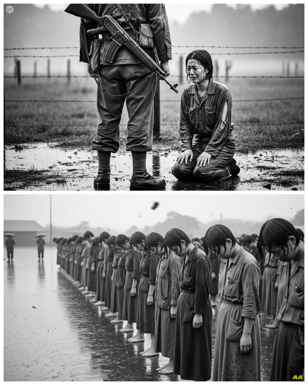 “They Told Us to Bow Lower” — What Happened Next Left Japanese Female POWs in Tears  In the harsh confines of a Japanese POW camp, an atmosphere of tension and fear enveloped the women as they gathered for yet another day under the watchful eyes of their captors.  Among them was Hana, a young woman whose spirit had been tested by the relentless trials of captivity.  The guards, known for their cruelty, issued a chilling command: “Bow lower.”  A collective gasp escaped the lips of the women, disbelief and dread washing over them like a cold wave.  What could possibly justify such a demand?  Hana’s heart raced, her mind swirling with thoughts of humiliation and vulnerability.  The order felt like a direct assault on their dignity, a reminder of their status as prisoners stripped of agency and respect.  As the women exchanged fearful glances, the weight of the moment pressed down on them, each grappling with their own emotions—shame, anger, and a profound sense of loss.  Hana felt tears prick at the corners of her eyes, not just for herself but for her comrades, each of whom bore the scars of their shared suffering.  In this moment, bowing lower was not merely a physical act; it was a symbol of submission, a further erosion of their humanity in an already dehumanizing environment.  Some women hesitated, their bodies trembling, while others complied, driven by the instinct to survive in a world where defiance could lead to severe punishment.  But Hana felt a flicker of rebellion ignite within her.  How could they allow themselves to be reduced to this?  The absurdity of the situation struck her; here they were, women who had once lived with hope and dreams, now forced to bow before their oppressors in a grotesque display of power.  As she glanced around, Hana saw the fear mirrored in the eyes of her fellow prisoners, each struggling with their own internal battles.  This was not just a moment of humiliation; it was a collective trauma, a shared experience that would forever bind them together in their suffering.  In the depths of her heart, Hana knew that this act of submission could not define them.  She remembered the stories of brave women who had stood against tyranny, their courage lighting the way for others.  With newfound determination, she resolved to stand tall, to reclaim her dignity amidst the chaos.  As the guards barked their orders, Hana felt a surge of solidarity among the women, a silent understanding that they were in this together.  The act of bowing lower became a crossroads; it was a moment where they could choose to comply or resist, to surrender their spirits or fight for their dignity.  Hana’s heart swelled with resolve; she would not allow this act to strip away her identity.  In that charged atmosphere, she understood that their fight was not just for survival, but for the right to maintain their humanity in the face of oppression.  As she prepared to respond, she felt the strength of her sisters beside her, a powerful reminder that they were not alone in this struggle.  Together, they would rise, their spirits unbroken, ready to confront whatever lay ahead, united in their defiance against the cruelty of their captors.  In the face of such adversity, they would not bow lower; instead, they would stand together, their heads held high, refusing to be defined by their circumstances… Full in the comment 👇