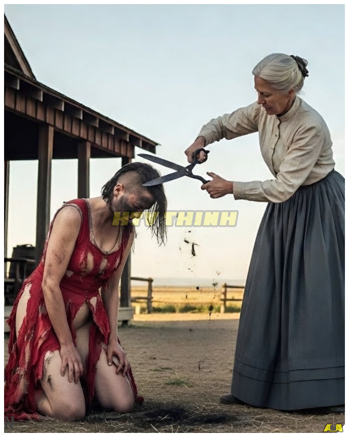 The scissors snapped one last time. A lock of dark hair fell to the dusty floor. Rachel didn’t cry. She didn’t scream either. She simply stood there, shoulders trembling, as the women behind her finished their cruel work. Her sister-in-law stepped back, wiping her hands like she had just finished scrubbing dirt from a floor. “Well,” she said coldly, “now she finally looks like what she is.” Another woman laughed. “Widow trash.” Rachel stared at the cracked mirror hanging on the wall. The woman looking back at her barely looked human anymore.