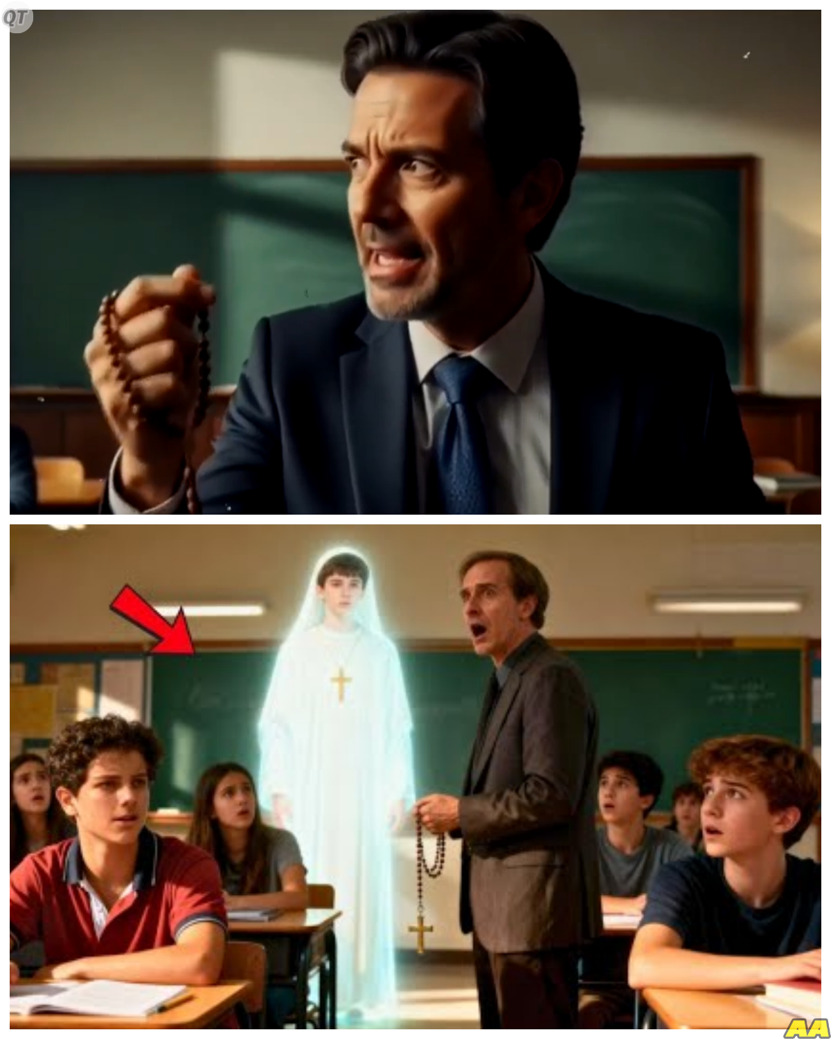 An Atheist Teacher Strictly Banned Rosaries From Her Classroom Enforcing Her Rules Without Question Until One Day Something Happened That She Could Not Explain Something She Claims Involved Carlo Acutis Appearing In A Way That Left Her Frozen And Forced Her To Reconsider Everything She Thought She Knew About Faith And Reality -KK She had built her identity on logic and control dismissing belief as distraction but that day something interrupted her certainty not loudly not dramatically just enough to leave a mark and from that moment forward the rules she once enforced no longer felt as solid as they had before. The full story is in the comments below.