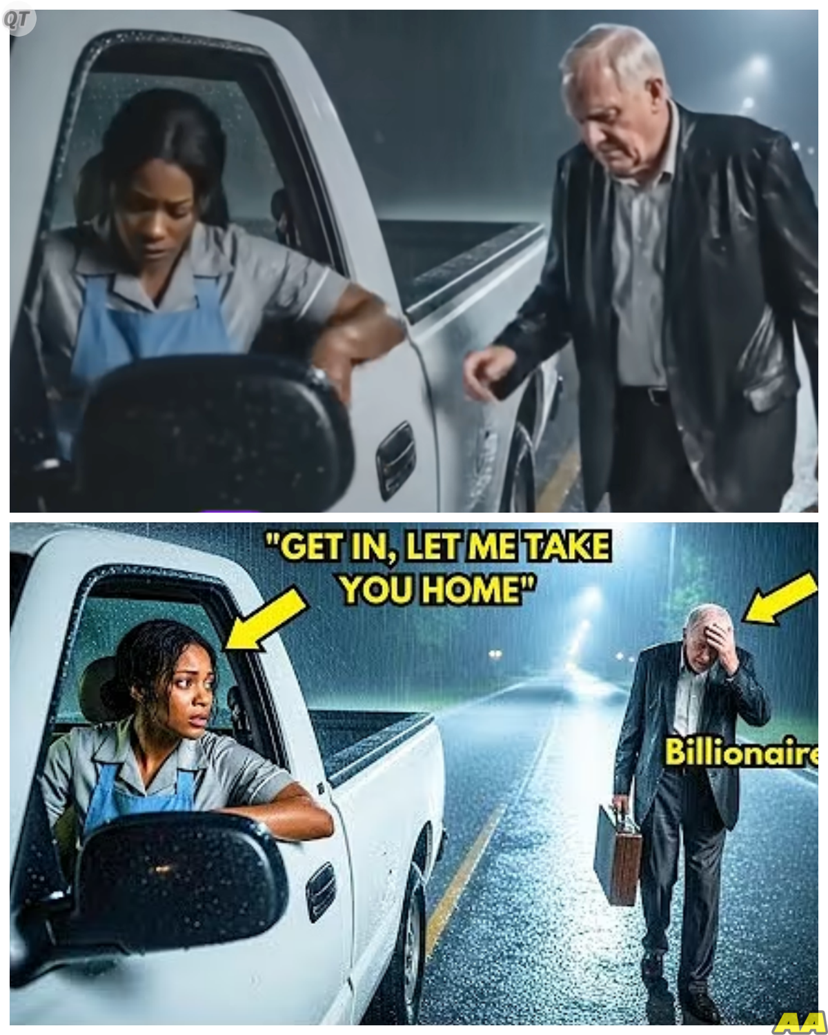 A Poor Waitress Braving The Rain Stopped To Help An Elderly Man Struggling To Walk Not Knowing That By The Next Day That Same Man Would Return And Change The Course Of Her Life Just As She Was About To Lose Everything -KK It seemed like nothing more than a small act of kindness in a cold moment yet when her world began to fall apart the very person she helped stepped forward in a way she never expected. The full story is in the comments below.