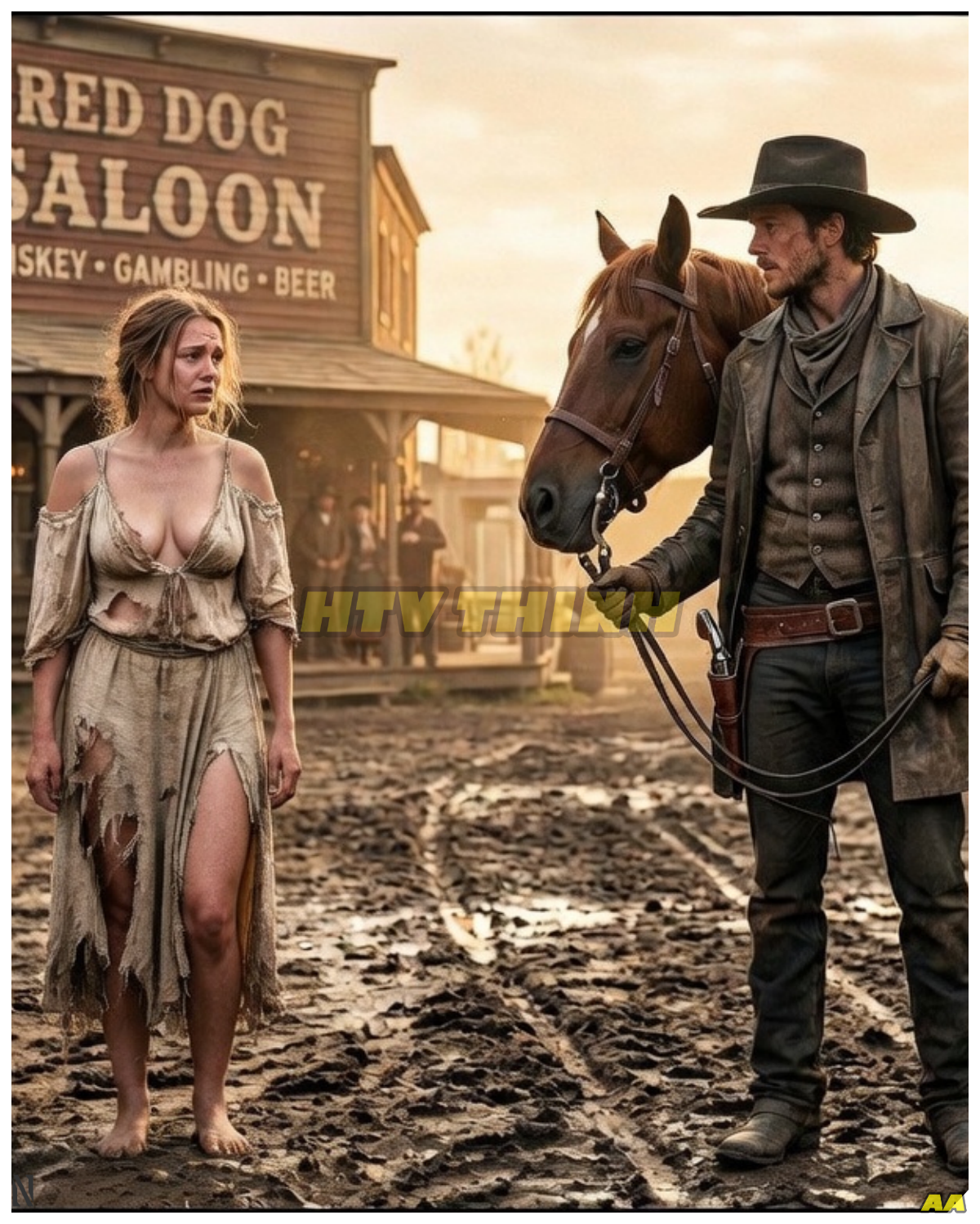 “I’m filthy, don’t touch me…” The words came from Rachel, her voice cracking with shame as she stood in the middle of the street, surrounded by the harsh whispers of the town. Her clothes were torn, her hair matted with dirt and sweat, and the dust of the desert had settled into every crack of her skin. The humiliation in her eyes was unmistakable as the townsfolk backed away, their looks a mixture of pity and disgust.