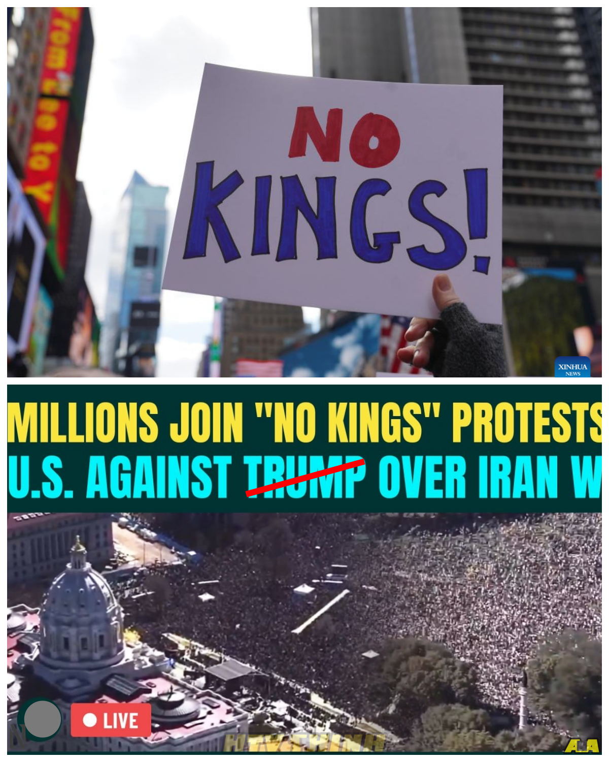 MILLIONS RISE IN “NO KINGS” PROTEST – ANTI-TRUMP RALLIES SWEEP THE NATION AS IRAN TENSIONS PUSH PEOPLE TO THE EDGE A wave of unprecedented protests has swept across the country as millions rally under the “No Kings” movement, directly challenging the leadership of CURRETN PRESIDENT amid escalating fears of conflict with Iran. At first, it seemed like a predictable political demonstration, but then the sheer size and intensity of the crowds began to tell a different story. The twist is that this isn’t just about foreign policy—it’s become a symbol of deeper unrest, with emotions boiling over in ways few anticipated. As scenes unfold live and reactions pour in from all sides, one question lingers—what exactly pushed this movement from frustration into full-scale national eruption?