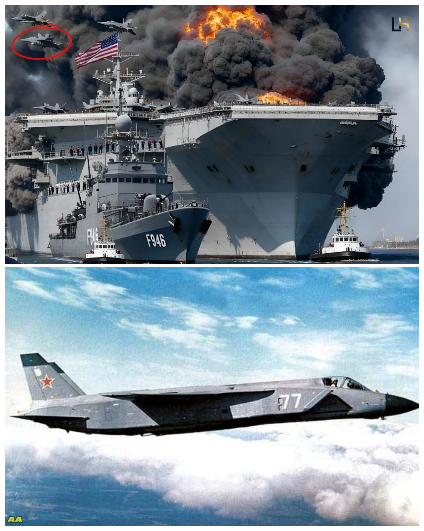 30 MINUTES AGO! 9 Russian Yak-141 fighter jets sank a US aircraft carrier carrying 60 state-of-the-art jet fighters.