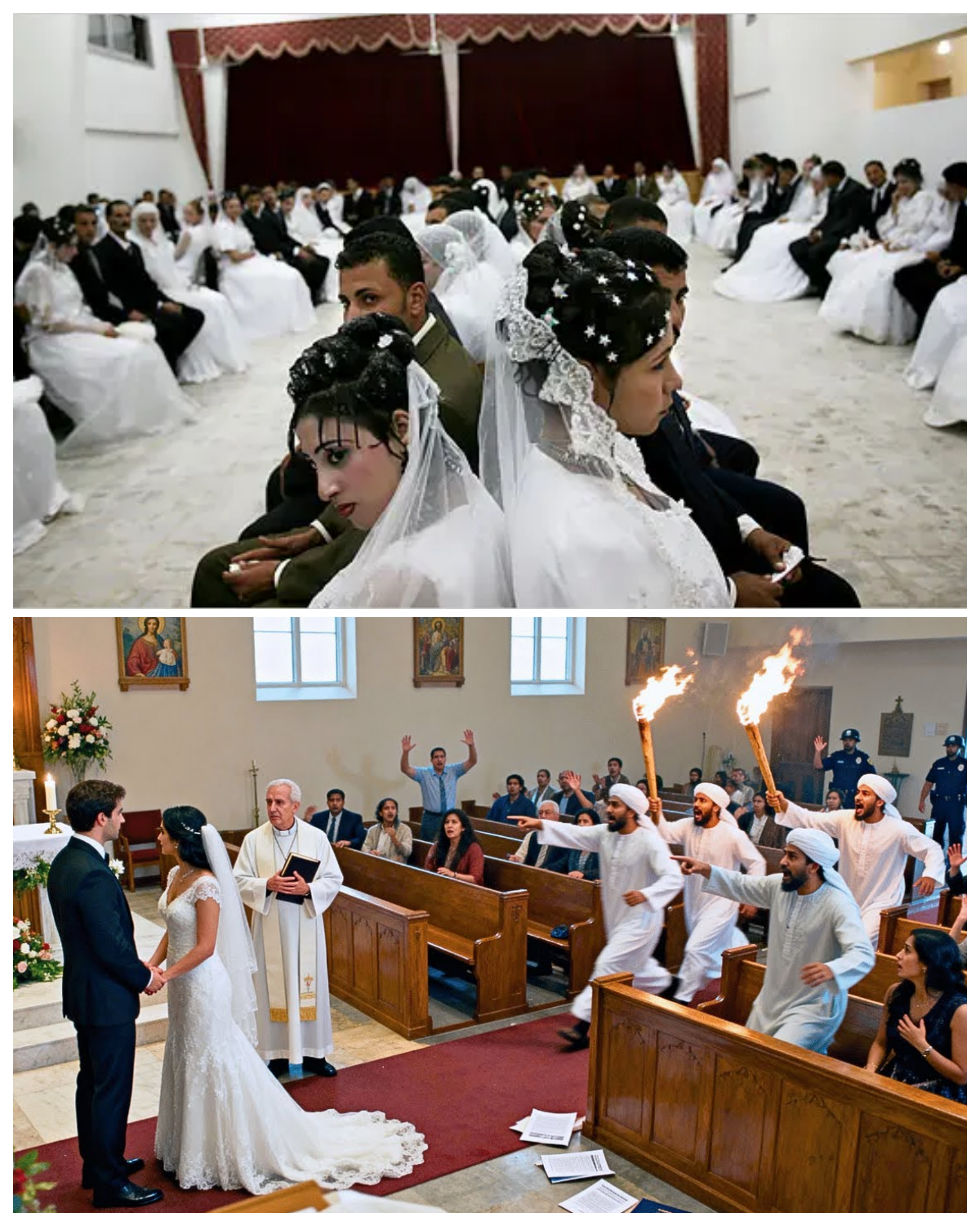 These Muslims Stormed a Wedding During Mass, No One Expected What Came Next…  What was supposed to be a joyful wedding celebration inside a church suddenly turned into a moment that witnesses say no one in the room will ever forget. In this mysterious story from a crowded church service, a group of men burst into the ceremony during Mass, interrupting the sacred moment just as the vows were about to be spoken. But within seconds, something completely unexpected happened that changed the atmosphere in the entire building. Why did the disruption suddenly stop, and what did the guests and clergy witness that left the room in stunned silence? Some say it was fear, others say it was a powerful moment of faith connected to Jesus Christ. As the story spreads rapidly across social media, people everywhere are asking the same dramatic question: what exactly happened during that wedding Mass that no one could explain? Discover the hidden details and the moment that transformed chaos into silence by opening the article through the link in the comments.