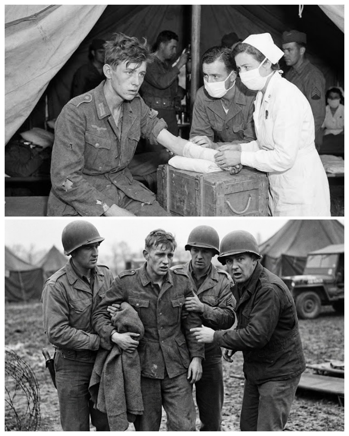 “I’m Infected” – A 18-Year-Old German POW Boy Arrived With 9 Shrapnel Wounds – Exam SHOCKED Everyone  What doctors discovered during the examination of a severely wounded 18-year-old German POW left the entire medical tent in stunned silence—how could someone with nine shrapnel wounds still be alive, alert, and carrying a secret that would soon change the fate of dozens of prisoners around him? Was it luck, resilience, or a hidden survival method no one expected? The forgotten wartime story raises questions that still fascinate historians today—click the article link in the comments to uncover the full truth.