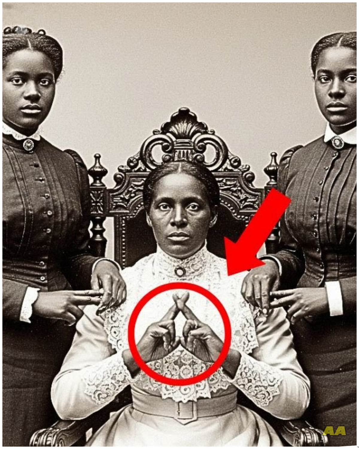 It was just a portrait of a mother and her daughters — but look more closely at their hands.