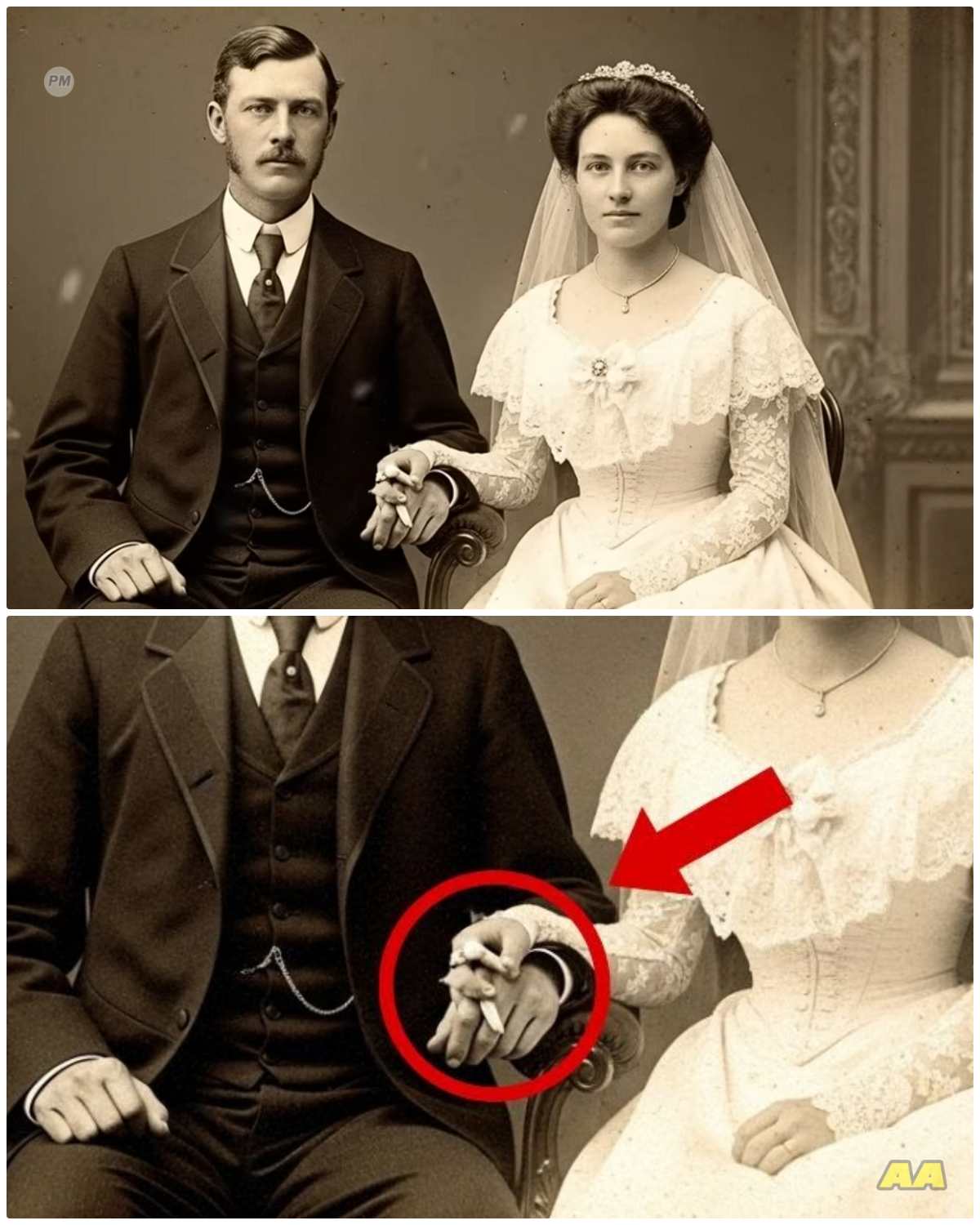 This 1903 portrait looks normal — until you zoom in on the bride’s hand and discover a dark secret