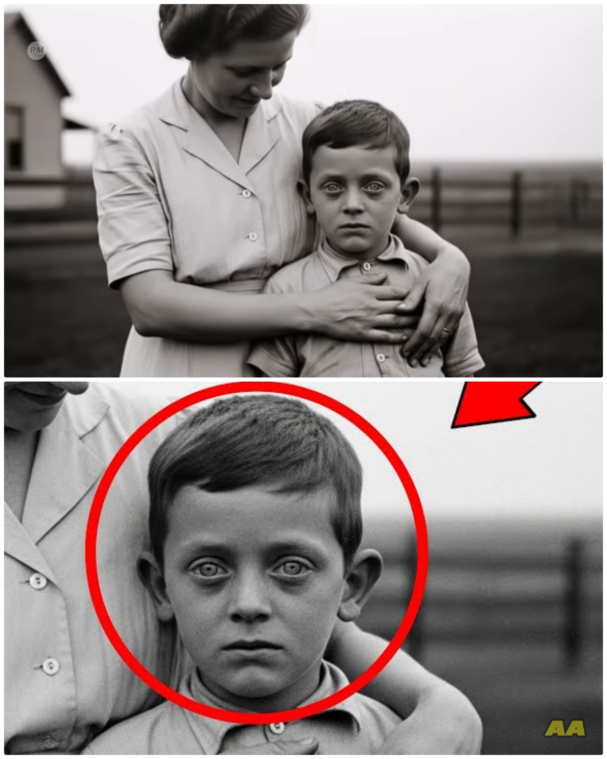 A Woman Hugs Her Son in 1931 — But Zooming In on the Boy’s Face, Something Feels Off