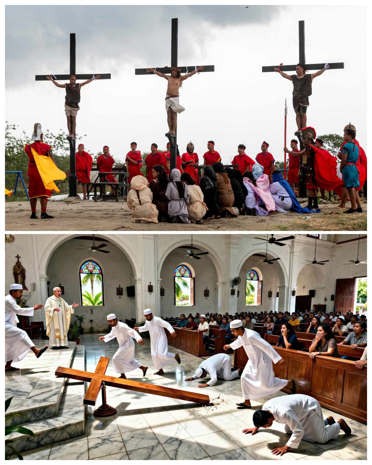 In Philippines, Muslims Kicked the Cross During Mass Then COLLAPSED…  A dramatic story circulating online claims that a tense confrontation took place during a Christian gathering somewhere in the Philippines. According to the viral account, a group of men reportedly entered a church service and began mocking the symbol of the Christian Cross during Mass.  Witnesses in the testimony say the situation escalated when one of them allegedly kicked the cross placed near the altar. Moments later, the story claims, the men suddenly collapsed on the floor, leaving the congregation in shock and silence.  Those sharing the testimony say the church members immediately began praying and calling on the name of Jesus Christ. Some witnesses believe what happened next was a powerful spiritual warning, while others say it may have been a medical or emotional reaction triggered by the intense moment.  Stories like this often spread quickly through faith communities on social media, especially in deeply religious countries like the Philippines, where Christian traditions play a major role in public life.  But what truly happened inside the church that day? Was it a coincidence, a medical episode, or something the witnesses believe was a divine sign?  The full testimony is now going viral online as people debate the mysterious moment that stunned everyone present.