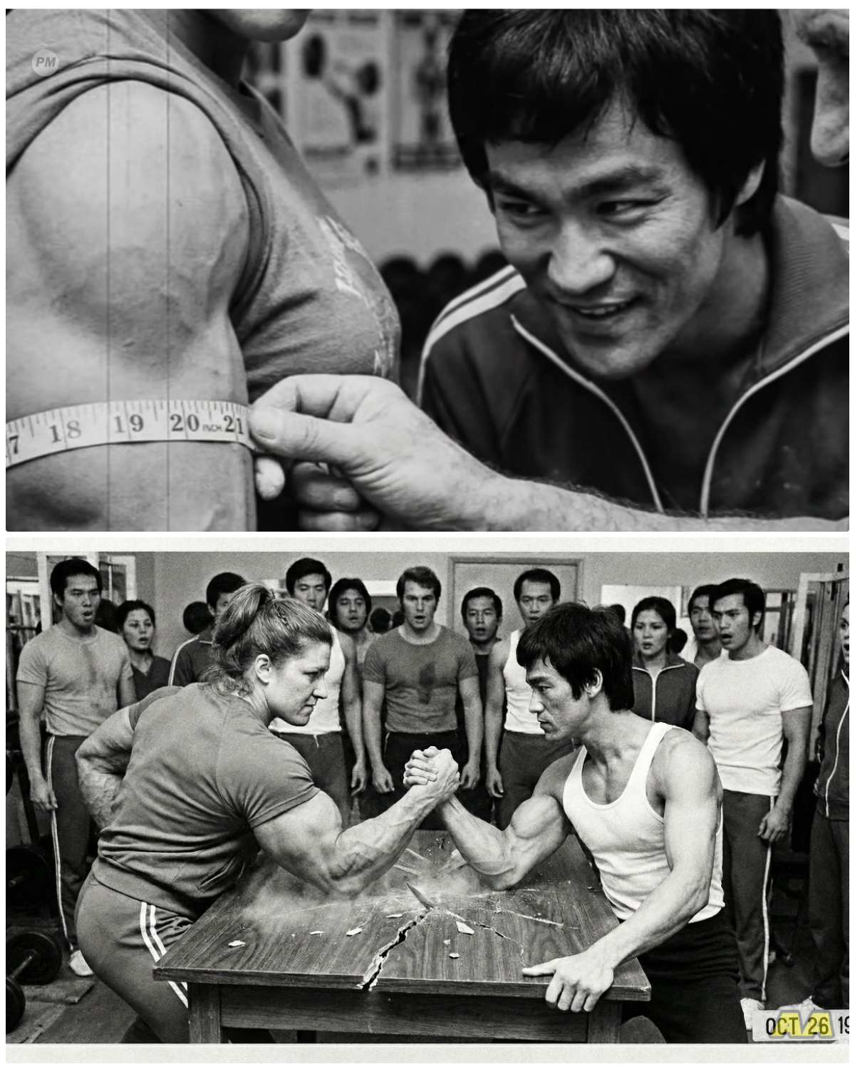 Bruce Lee Arm Wrestled Female World Champion Broke Table 1971 — 260 Pound Woman Pure Power