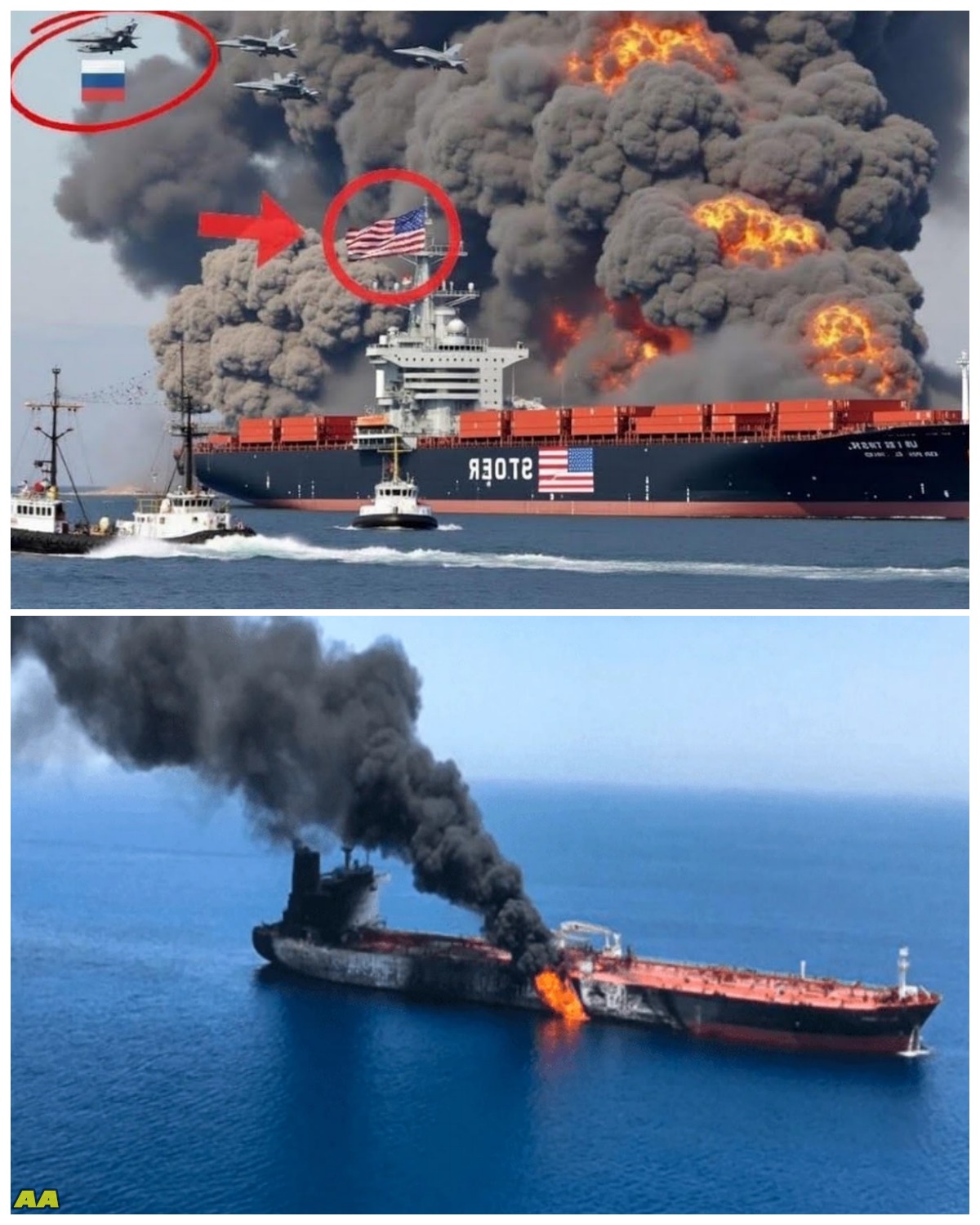 Two minutes ago, two American cargo ships carrying 12,000 tons of fuel were destroyed by Russian Yak-141 aircraft.