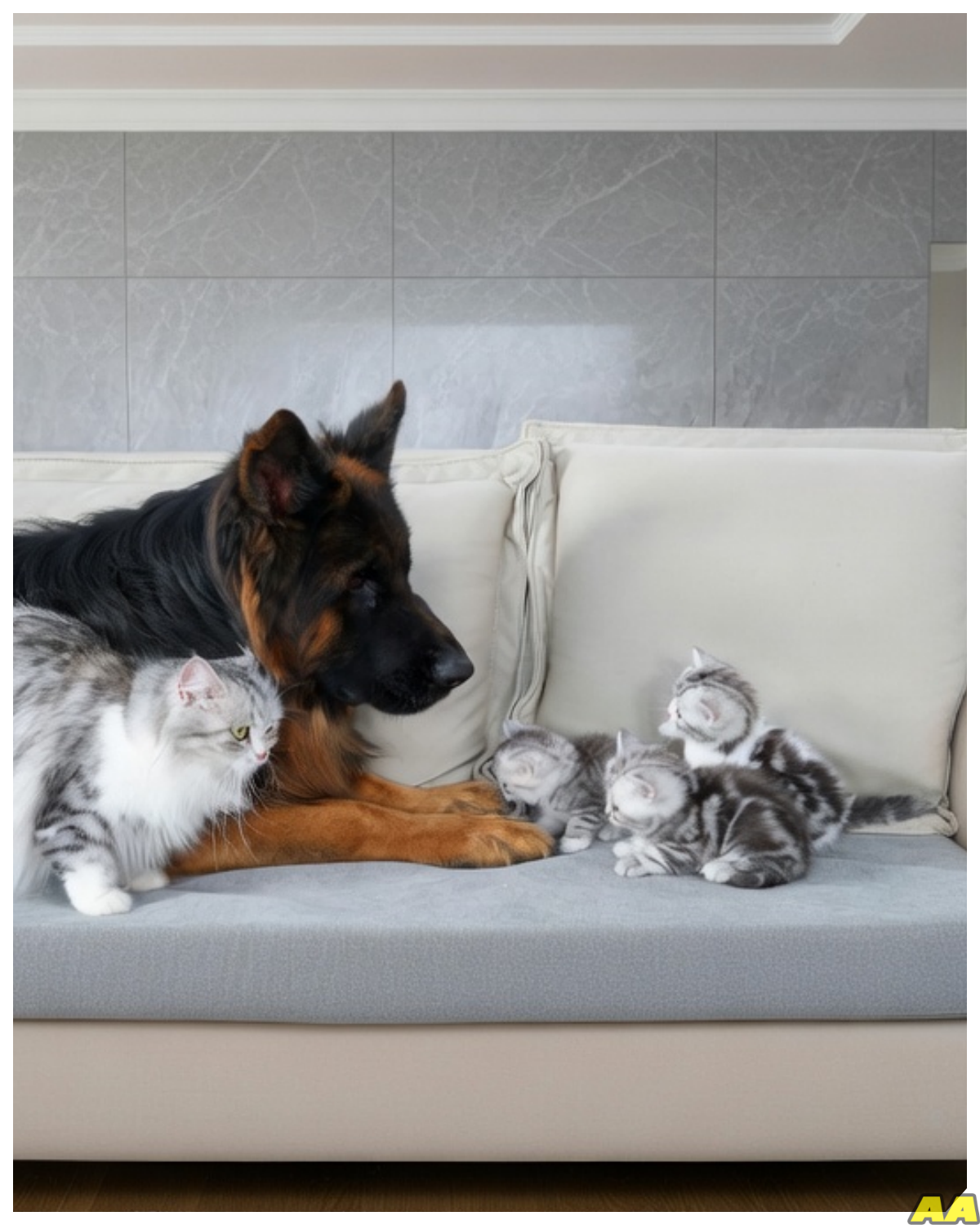 The Heartwarming Tale of Trust: A Cat, Her Kittens, and Their Guardian German Shepherd