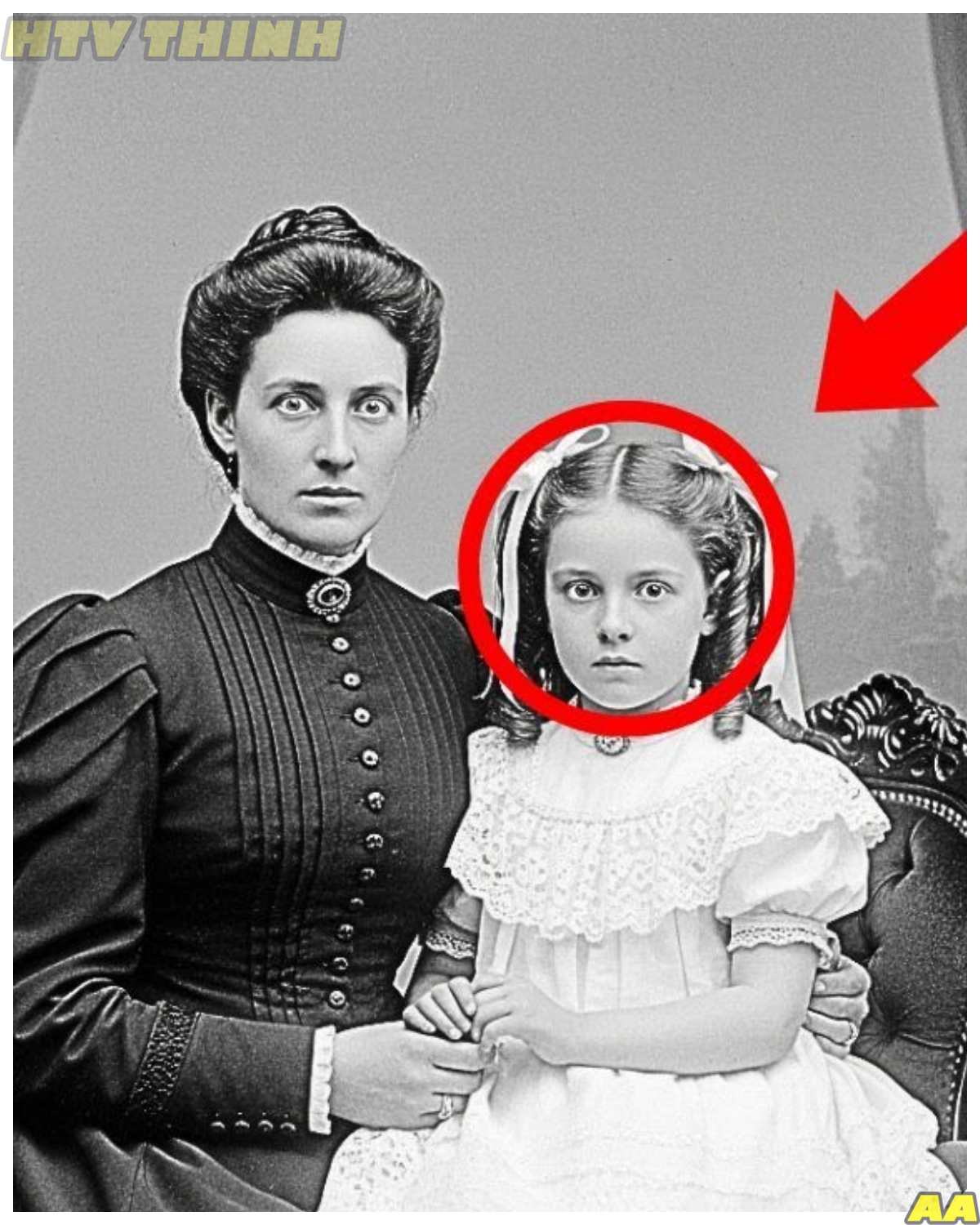 This 1897 studio portrait of a mother and daughter looks serene until you see their eyes !!!