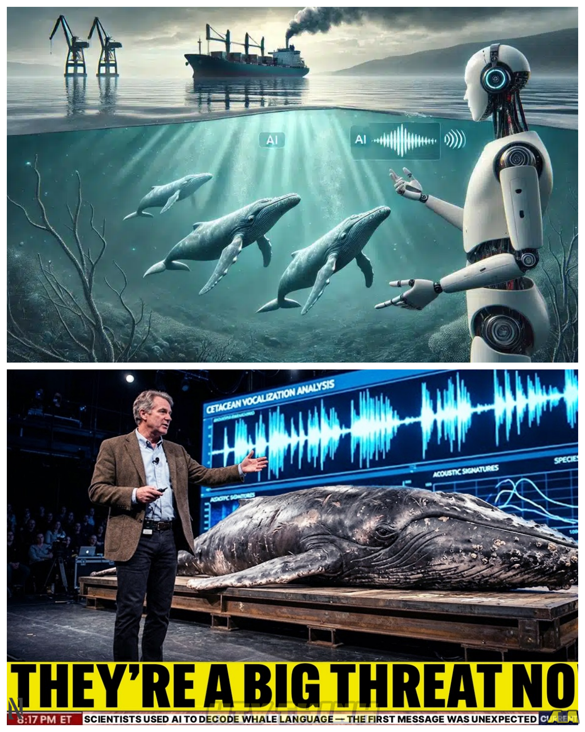 “WE FINALLY HEARD THEM” — SCIENTISTS USE AI TO DECODE WHALE LANGUAGE AND THE FIRST MESSAGE STUNS THE WORLD WITH A MEANING NO ONE EXPECTED — BUT DID WE REALLY UNDERSTAND IT… OR JUST PROJECT OUR OWN VOICE INTO THE OCEAN? What began as cutting-edge research using advanced AI models to analyze whale vocalizations quickly turned into a global sensation, with claims that patterns, rhythms, and signals may carry structured meaning, while experts caution that interpretation is still in its earliest stages… yet the emotional weight of the idea that we may have “heard” whales for the first time raises one chilling question — did they speak to us, or are we finally learning how to listen?