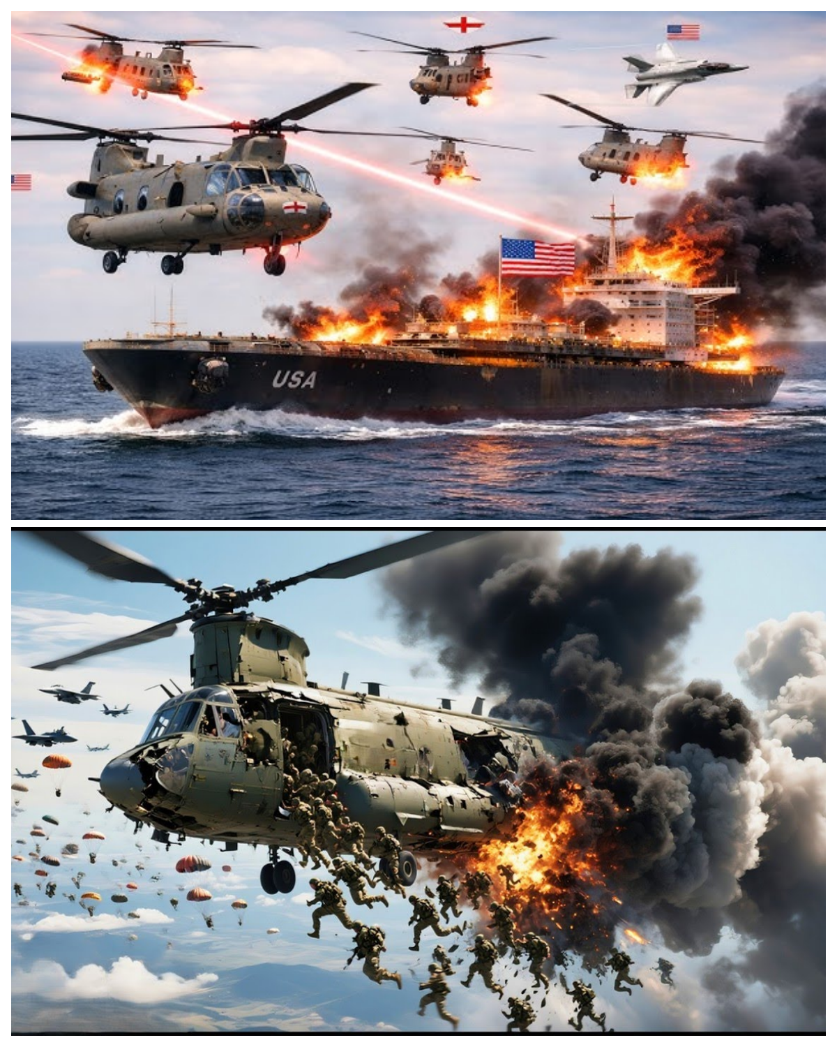 7 US CH-47 helicopters carrying 500 elite troops were shot down by Russian SU-57s