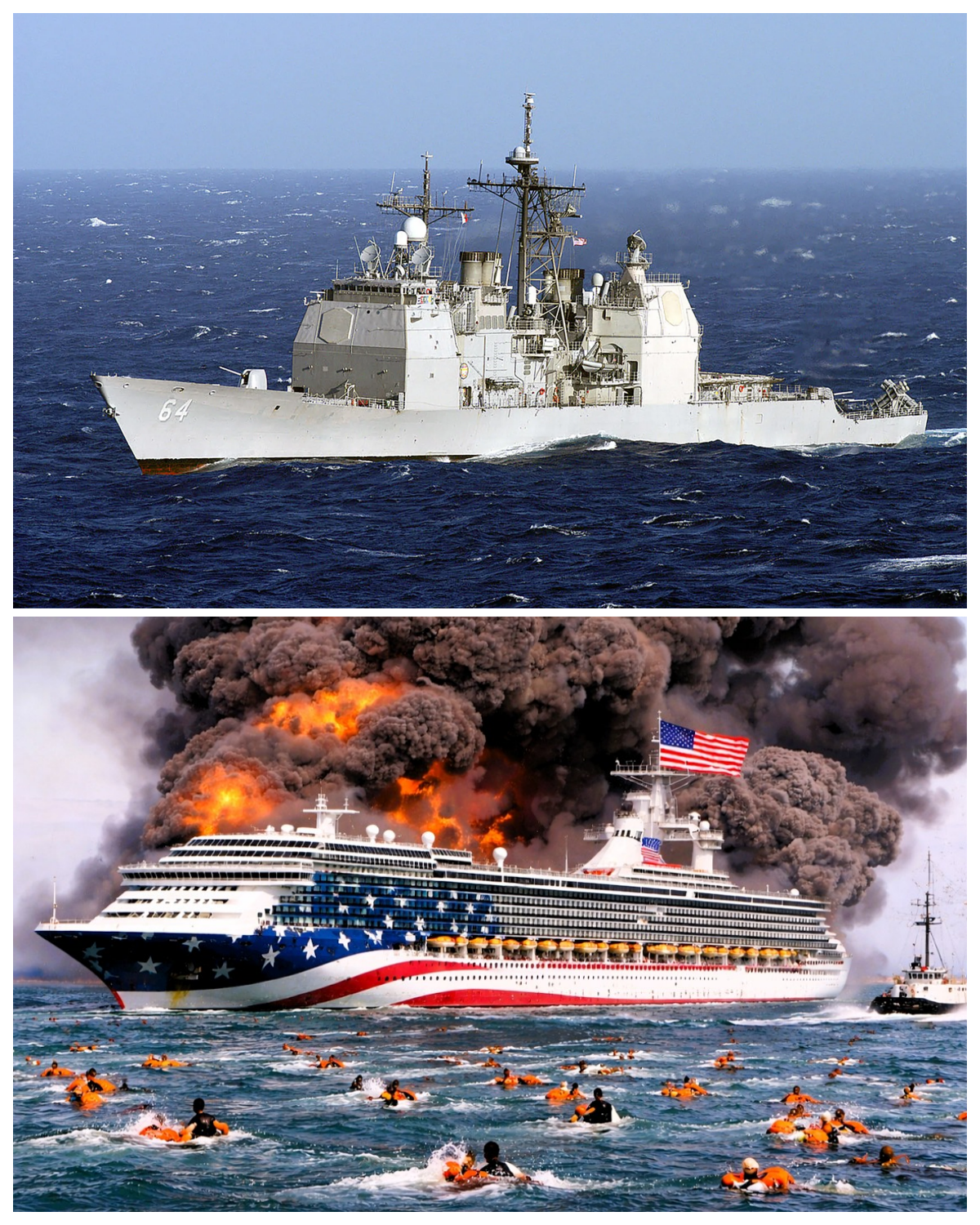 Breaking News! 2 hours ago: US cruise ship carrying 100 generals destroyed by mysterious missile