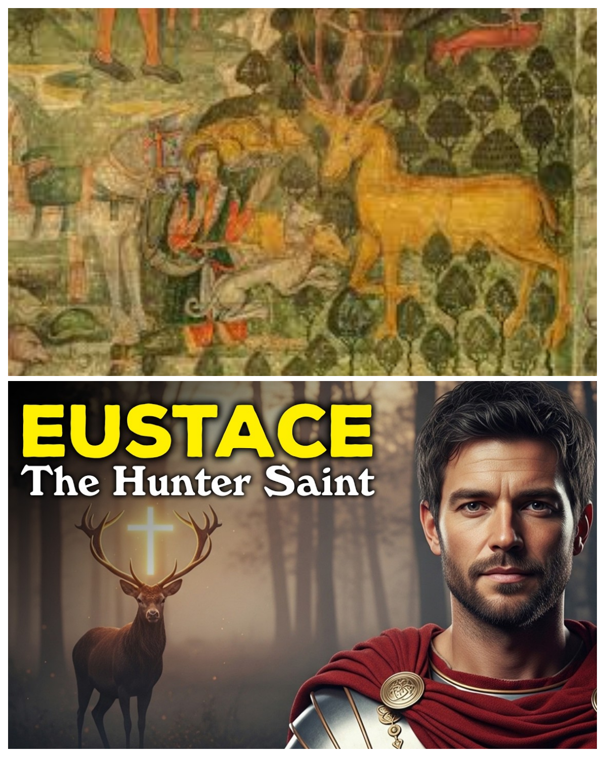 Saint Eustace: The Untold Story Behind the Stag and the Cross – YouTube  Transcripts: Do you know a Roman general once chased a stag through the forest only to find himself standing before a mystery? In a single moment, [music] glory, power, and certainty began to crumble as heaven called him towards suffering, [music] faith, and transformation. He would lose everything, yet gain the truth no empire could ever give.  This is the story about Saint Eustace. Before [music] beginning, drop an amen in the comments, like this video, and subscribe for more stories of the saints. Don’t forget to [music] share it so others may discover this story and be inspired to live holier lives. Chapter 1 The world and early life of Saint Eustace In the 2nd century, under the rule of Trajan, the Roman Empire stood at the height of its power and glory.  Cities flourished, armies conquered distant lands, and order seemed unshakable. >> [music] >> Yet, beneath this strength lay a spiritual emptiness as people devoted themselves to many gods, rituals, and superstitions, seeking meaning but never fully finding the truth their hearts quietly longed for. At the same time, Christianity was slowly spreading in hidden corners of the empire.  Small communities of believers gathered in homes, praying in silence and trusting in Christ. However, they were often misunderstood and feared, accused of disturbing the peace of society. To many Romans, this new faith seemed strange and even dangerous, something that threatened the traditions that had held their world together for generations. Into this world was born Placidus, later known as Saint Eustace. He came from a noble military family, raised among those who valued honor, courage, and absolute loyalty to the emperor. >> [music] >> From a young age, he was taught that greatness was achieved through strength and victory, and that a man’s worth was measured by his service, his discipline, and his success on the battlefield. His youth was shaped by rigorous training and the life of a soldier. He learned to ride, to fight, and to lead, but also to hunt, which was both a noble pastime and a symbol of power. The forests and fields became familiar to him, places where skill and control defined a man. In these pursuits, Placidus grew into a figure admired for his strength and commanding presence. Yet, what made him truly remarkable was not only his ability, but his sense of justice. Even as a pagan, he showed kindness and fairness toward others, treating both soldiers and servants with respect. This quiet righteousness set him apart. Though he did not yet know Christ, his heart was already being shaped by a deeper goodness, one that reflected the law of God written within every human soul. In time, he married a gentle and virtuous woman who would later be known as Theopista. Together, they built a home filled with peace, mutual respect, [music] and love for their children. Their family life was harmonious, marked by natural goodness and moral integrity. Though they did not yet belong to the Christian faith, they lived in a way that already echoed its values. And yet, despite all his success, something within Placidus remained unsettled. Surrounded by honor, wealth, and the affection of his family, he still had not encountered the fullness of truth. There was a quiet longing in his soul, a question unspoken but persistent. It was as if his heart was waiting, without knowing it, for a moment when God himself would step into his life and call him by name. Chapter 2 Earthly glory and the hunger for God Placidus rose steadily through the ranks of the Roman army until he became one of its most trusted generals. His discipline, courage, and clarity in battle earned him the confidence of his commanders and the loyalty of his soldiers. He was not only a leader of strength, but a man who inspired others. In him, the empire saw reliability, a figure capable of defending its borders and preserving its order. Victory followed victory in his military career. Placidus led campaigns that secured peace and strengthened Roman authority, >> [music] >> and his name became known among the people.  Songs of triumph and honor surrounded him, and he was celebrated as a hero of the empire. Each conquest added to his reputation, lifting him higher in status and admiration, as though his life was a steady ascent toward human greatness. His life seemed complete in visible way. He possessed power, wealth, and influence, and his household was filled with warmth and harmony.  His wife and children brought him joy, and his home was a place of rest after the storms of war. To those who looked upon him, Placidus had everything a man could desire, a life that many would envy and strive to imitate. Yet, amid the noise of battle, Placidus began to notice something unsettling. On the battlefield, he saw not only glory, but also suffering and death.  Strong men fell in an instant, [music] and victories were often built upon loss. These moments revealed to him the fragile nature of human life. Beneath the armor and triumphs, he glimpsed a deeper truth >> [music] >> that no earthly power could shield a man from mortality. As time passed, his victories no longer brought the satisfaction they once had. The cheers of the crowd faded quickly, and the honors he received could not fill the quiet space within his heart. There was a restlessness he could not explain, a sense that something essential was missing. >> [music] >> Despite all he had achieved, he found himself searching for a peace that success alone could never give. This inner unease led him to deeper questions. What is the purpose of life beyond victory and honor? What remains when strength fails and life comes to an end? These thoughts began to follow him even in moments of silence. Though he did not yet know the language of faith, his soul was already reaching toward something eternal, longing for a truth greater than the world he knew. It was within this quiet longing that God began his work in Placidus’s life. The emptiness he felt was not without meaning, but a preparation, a gentle opening of the heart. Without realizing it, he was being led toward a moment that would change everything. In the midst of his strength and success, God was drawing near, ready to reveal himself in a way Placidus could never have imagined. Chapter 3 The vision of the stag and a call marked by trial During one hunt, Placidus rode ahead of his companions, driven by the instinct of a skilled hunter and the thrill of pursuit. The forest grew deeper and quieter as he pressed on, leaving behind the noise of men and horses. Surrounded by stillness, he found himself alone, as though guided into a place [music] prepared for something more than the chase he had begun that day. Suddenly, a stag appeared before him. It did not flee in fear as any wild creature would, but stood calmly facing him. Its presence was striking, almost serene, as though it carried a purpose beyond nature. Placidus halted, overcome by a strange sense of awe. In that moment, the hunt was no longer about capture, but about encounter, something unexpected and deeply mysterious. As he gazed upon the stag, his eyes were drawn to a radiant sight. Between its antlers shone a luminous cross, bright [music] and unmistakable. It was not of this world, but bore the unmistakable sign of Christ. The forest [music] seemed to fade, and all his attention was fixed upon that light. What stood before him was no ordinary vision, but a divine revelation reaching into his life. Then a voice spoke, clear and powerful, yet filled with authority and mercy. It called him by name, inviting him to know the one true God. This was not a distant command, but a personal call directed to his heart. Placidus listened, overwhelmed, realizing that the truth he had unknowingly sought was now revealing itself to him in a way he could not deny. Yet, the voice did not only offer grace, it also spoke of trials to come. He was told that, like Job, [music] he would endure suffering, loss, and testing. The path ahead would not be easy, but marked by purification. This warning was not meant to frighten him away, but to prepare him. God was not calling him into comfort, but into a deeper faithful union through sacrifice. Placidus trembled at what he had heard, torn between fear and a profound longing. The cost was great, yet the truth was undeniable. In humility, he dismounted and knelt upon the ground. In that quiet surrender, he chose to accept the call. It was a moment of grace, where human weakness met divine invitation, and where his heart opened fully to God. Returning to his family, he shared everything he had experienced. That very night, they sought baptism, entering into a new life in Christ. >> [music] >> Placidus received the name Eustace, meaning steadfast, a sign of the path he was called to walk. His wife became Theopista, and their sons were also baptized.  Together, they stepped into a life transformed by faith, ready to follow God wherever he would lead. Chapter 4, a faith newly born, already tested. [music] Not long after Eustace and his family embraced the Christian faith, trials began to unfold in ways they could not have imagined. What had started as a moment of grace quickly became a path marked by suffering.  The peace they had received in baptism was now accompanied by hardship, as if their new life in God was immediately being purified through fire, revealing a deeper meaning behind their calling. One by one, signs of loss appeared. Their livestock died unexpectedly, their possessions vanished, and the servants who once surrounded them quietly left. What had once been a household filled with abundance slowly emptied. Each loss felt like a wound, not only to their comfort, but to their sense of stability. It was as though everything they had relied up- on was being stripped away before their eyes. With these losses came a deeper fall. The honor and recognition Eustace once held as a respected general disappeared. No longer surrounded by soldiers or praised for his victories, he became a man without status. Those who once admired him no no longer stood by him. In a short time, he passed from influence to obscurity, learning what it meant to be unseen and forgotten in the eyes of the world. In the midst of these trials, Eustace began to understand.  The words he had heard in the forest were not [music] distant warnings, but living realities. God had spoken truth, and now that truth was unfolding in his life. Though painful, this realization brought clarity. His suffering was not without purpose. It was part of a path he had already accepted, even if he had not fully grasped its weight. As their situation worsened, the family could no longer remain where they were. With no resources left and no support, they made the difficult decision to leave their homeland. It was not a journey of hope, but of necessity. They set out together, carrying little with them, stepping away from everything familiar into an uncertain future that offered no clear direction or promise of relief. Their path became one of exile. >> [music] >> Each step led them farther from the life they once knew and deeper into a reality marked by uncertainty. The road ahead was unknown, and each day required trust without assurance. Yet, they remained together, bound not by security, but by love and faith. In their [music] weakness, they were learning to depend not on what they had lost, but on God alone. In this time of trial, Eustace’s faith was transformed. It was no longer a response to a beautiful vision or a moment of inspiration. It became a decision, one that had to be renewed each day in the face of suffering. He chose to trust God, not because life was easy, but because he believed in the truth he had encountered.  His faith became not only belief, but a way of living through hardship. Chapter 5, a shattered family, the dark night of faith. As their journey continued, Eustace and his family came to a shore where they hoped to cross by boat. Exhausted and with nothing left, they asked for passage, but they had no money to pay.  Their need was great, yet the world showed them little mercy. What should have been a simple crossing soon became the beginning of a deeper and more painful separation. The ship’s captain, seeing their helplessness, made a cruel demand. He agreed to take them only if Theopista remained behind. It was a moment of unbearable anguish.  Eustace could do nothing but watch as his beloved wife was taken from him. Their eyes met in silent sorrow, filled with trust in God, even as their hearts were torn apart by a separation they could not resist. With grief pressing heavily upon him, Eustace continued the journey with his two sons.  There was no time to remain in despair, only the need to move forward. Each step was taken through tears, each moment marked by the absence of the one he loved. Yet, he held his children [music] close, finding in them the last visible bond of the life that had once been whole. Soon after, they came to a river that had to be crossed. Eustace carried one child across first, placing him safely on the other side. Then he turned back for the second, >> [music] >> but in that brief moment, tragedy struck. A wild beast [music] seized the child he had left behind, and before he could respond, another animal took the second. The loss was sudden, merciless, and complete. In a single instant, everything was gone.  His wife was no longer with him, his children had vanished before his eyes, and all hope for the future seemed to collapse. Eustace stood alone, surrounded not by enemies, but by silence and emptiness. There were no words to express such sorrow, only the weight of a grief that seemed beyond what any human heart could bear. Years passed in this solitude. Eustace lived as a poor laborer, working in fields and doing whatever was needed to survive. The man who had once commanded armies now lived in obscurity, unnoticed and forgotten. Tradition speaks of many years, perhaps 15, spent in this quiet suffering. >> [music] >> Each day was simple, yet heavy, marked by endurance rather than comfort. And yet, in this darkness, something extraordinary remained. Like Job of old, >> [music] >> Eustace did not curse God. He did not turn back from the faith he had received. Though he did not understand, he chose to trust. His suffering became a silent offering, >> [music] >> his perseverance a testimony. In losing everything, he held onto the one thing that could not be taken from him, his faith in God. Chapter 6, light after the darkness, reunion and martyrdom. After many years of obscurity and quiet suffering, Eustace’s life took an unexpected turn. His reputation as a capable and courageous leader had not been entirely forgotten. Messengers were sent to find him, calling him back to serve in the Roman army.  Though he had lived as a poor laborer, the gifts God had given him remained. [music] Once again, he was drawn into a role of responsibility and leadership. Returning to military service, Eustace resumed command with the same strength and wisdom he had once shown. He led his troops into battle and [music] achieved victory, restoring peace and order where conflict had risen.  Yet, [music] this time, his heart was different. He was no longer driven by glory or honor, but carried within him a quiet faith shaped by suffering, [music] a trust in God that guided every decision he made. Among the soldiers under his command were two young men who distinguished themselves with courage and discipline. Eustace saw in them something familiar, though he could not explain it.  Unknown to him, these two soldiers were his sons, Agapius and Theopistus, whom he had believed lost forever. Providence had brought them into his care, though their true identities remained hidden for a time. As they spoke with one another, the two young men began to share fragments of their past.  Through these memories, they discovered a truth that filled them with astonishment. They were brothers, separated in childhood yet preserved by God. Their reunion was marked by both joy and wonder, a sign that what had once been torn apart was now being gently restored according to a greater plan. The mystery deepened when they were welcomed into the home of a woman in the land where they had come. As she listened to their story, her heart stirred with recognition. This woman was Theopista, who had been separated from her family years before. In a moment filled with grace, >> [music] >> she recognized her sons, and soon after, Eustace himself. The family, once shattered, was reunited in a way only God could have arranged. But their joy was not to last in earthly peace. Under the rule of Hadrian, Eustace was commanded to offer sacrifice to the pagan gods in thanksgiving for victory. >> [music] >> Faithful to the truth he had received, he refused. His wife and sons stood with him, united not only by blood, but by their shared faith in Christ. Together, [music] they chose obedience to God over submission to earthly power. For this refusal, they were condemned. First, they were thrown before wild beasts, yet the animals did not harm them, as if recognizing a holiness beyond instinct. Then the emperor ordered a more brutal death. They were placed within a heated bronze bull, where they gave their lives together. In that final moment, their suffering became witness. They died not in despair, but in faith, offering themselves completely to God. Chapter 7, veneration and spiritual legacy. After their martyrdom, the bodies of Eustace and his family were recovered in secret by the early Christians. What they found astonished them.  The bodies were preserved, untouched by the flames that had consumed the bronze bull. This was seen not merely as a miracle, but as a sign of divine favor. In their suffering, they had remained faithful, and even in death, their witness was honored by God. The devotion to Saint Eustace is believed [music] to have first taken root in the Christian East, possibly in regions such as Cappadocia, where early believers preserved and shared his story.  In these lands, rich in monastic life and spiritual tradition, his testimony resonated deeply. The image of a man who lost everything, yet remained faithful, became a source of strength for communities living amid trials and uncertainty. By the 7th century, veneration of Eustace had spread widely throughout the Eastern Church.  He was honored as a great martyr, remembered not only for his death, but for the journey of faith that preceded it. His story was retold in liturgical texts, icons, and prayers. Through these expressions, the faithful were invited to contemplate the mystery of suffering and the steadfast love of God. Centuries later, during the 12th and 13th centuries, his story found new life in Western Europe.  It became one of the most beloved narratives of the Middle Ages, appearing in sermons, literature, and sacred art. The dramatic elements of his life, his vision, his losses, and his final witness captured the imagination of the faithful and made his story accessible to people of every background. Saint Eustace was eventually counted among the 14 Holy Helpers, >> [music] >> a group of saints especially invoked in times of great need.  In moments of illness, danger, or despair, believers turned to him for intercession. His life, marked by extreme trial and unwavering faith, made him a powerful companion for those facing their own hardships, reminding them that God remains present even in suffering. Over time, certain symbols became closely associated with him.  The image of the stag bearing the radiant cross between its antlers came to represent divine encounter and conversion. The bronze bull recalled his martyrdom, while fire symbolized both suffering and purification. These images were not merely artistic, but spiritual, inviting the faithful to reflect on the deeper of his life and witness. Even today, while historians may question the exact details of his life, the church continues to cherish the story of Saint Eustace. His account is received not only as history, but as a living parable of faith tested and purified. Through his journey, believers are reminded that trials do not destroy faith, but can deepen it, leading the soul [music] closer to God and to eternal life. Chapter 8, a prayer to Saint Eustace. O Saint Eustace, who encountered God not in a temple, but in the ordinary path of life, teach us to recognize his presence where we least expect it. In the quiet moments, in the unexpected turns, and even in confusion, help us remember that God is near, calling each of us personally, just as he once called you. Help us, >> [music] >> dear saint, to hear the voice of God when it speaks gently into our lives. In a world filled with noise and distraction, guide our hearts to be attentive and open. When God calls us in ways we do not understand, give us the courage to listen, to trust, and [music] to respond with humility and faith. In times of loss, when everything we hold dear seems to slip away, stand beside us with your intercession. You who endured the pain of losing family, security, and hope, understand our sorrow, strengthen us when despair begins to rise, and remind us that God never abandons his children, even in the darkest moments of life. We ask you to pray especially for families who are suffering separation, conflict, or deep wounds. As your own family was torn apart and later restored by God’s providence, bring healing where there is division. Help love to endure beyond pain, and may broken relationships find renewal through patience, forgiveness, and the grace of God. Grant us, Saint Eustace, [music] the gift of steadfast faith. When trials come and our strength is tested, help us remain faithful as you did. Teach us to hold firmly to God, not only in moments of joy, but especially in suffering. May our faith grow stronger through hardship, becoming a light that no darkness can overcome. When we struggle to understand God’s will, help us to trust in his plan. You walked a path filled with mystery and suffering, yet you did not turn away. Give us the grace to believe that even when we cannot see the way forward, God is guiding us with wisdom and love beyond our understanding. Finally, lead us, through your prayers, toward the hope of resurrection. As you pass through suffering into eternal glory, >> [music] >> remind us that this life is not the end. Strengthen our hearts to carry our crosses with faith, so that one day we may share in the joy of eternal life with God. Amen.: The Untold Story Behind the Stag and the Cross