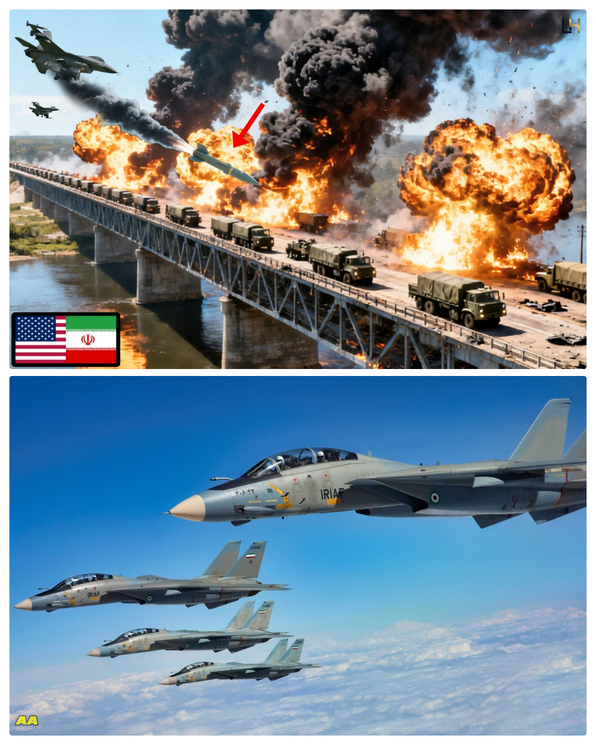 2 h0urs ag0! A c0nv0y 0f Amer1can tanks was ambushed and destr0yed by Iran1an F-14 f1ghter jets.