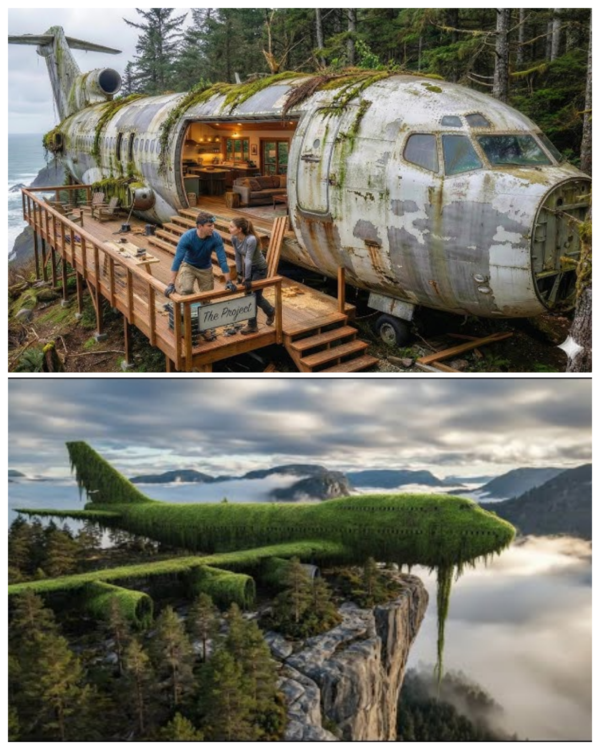 Airplane Abandoned for Decades in Forest transformed into a Luxury Cliffside Mansion