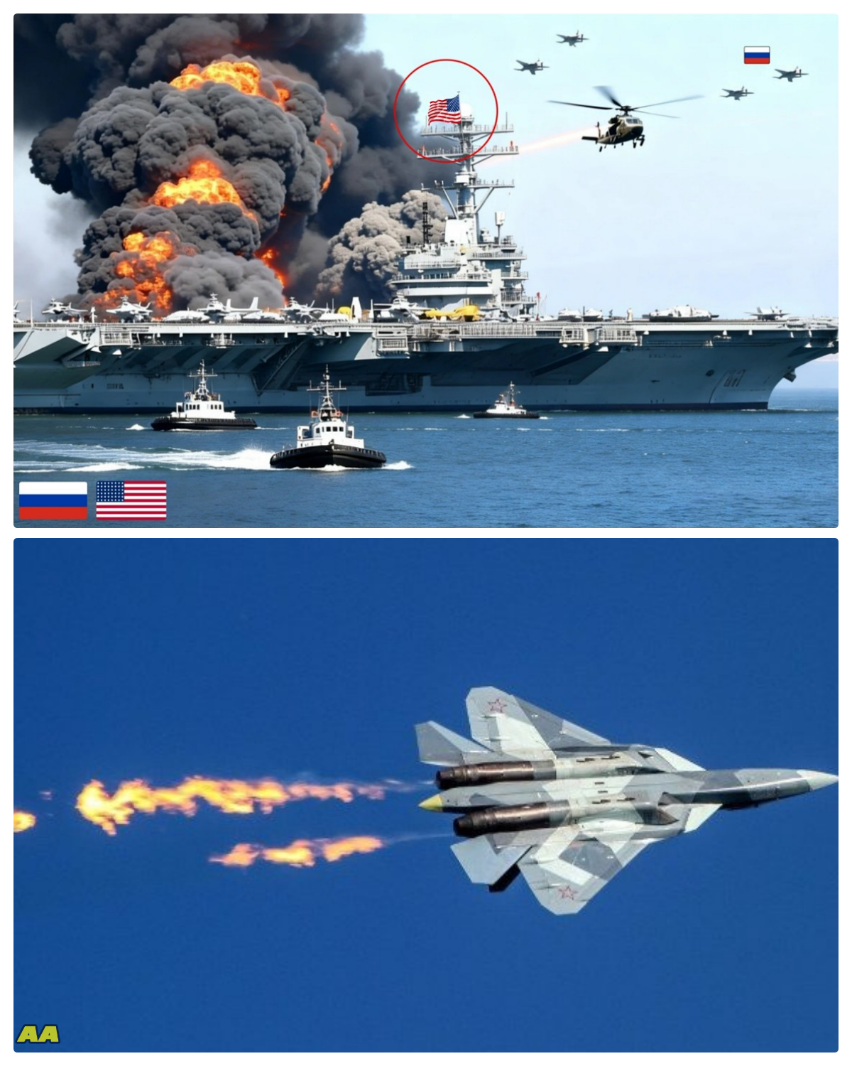 30 minutes ago! A US aircraft carrier was attacked by 250 Russian Su-57 fighter jets.