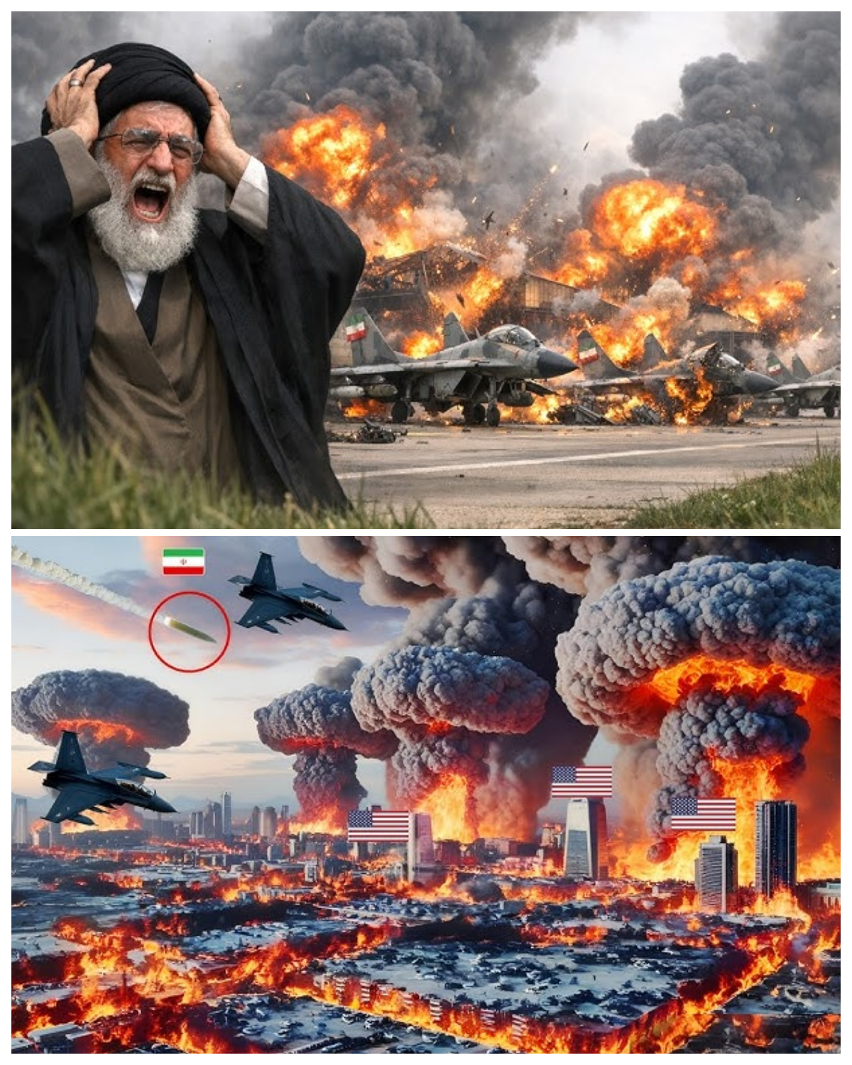 1 hour ago! A US telecommunications building was destroyed by an Iranian MiG-29 jet attack.