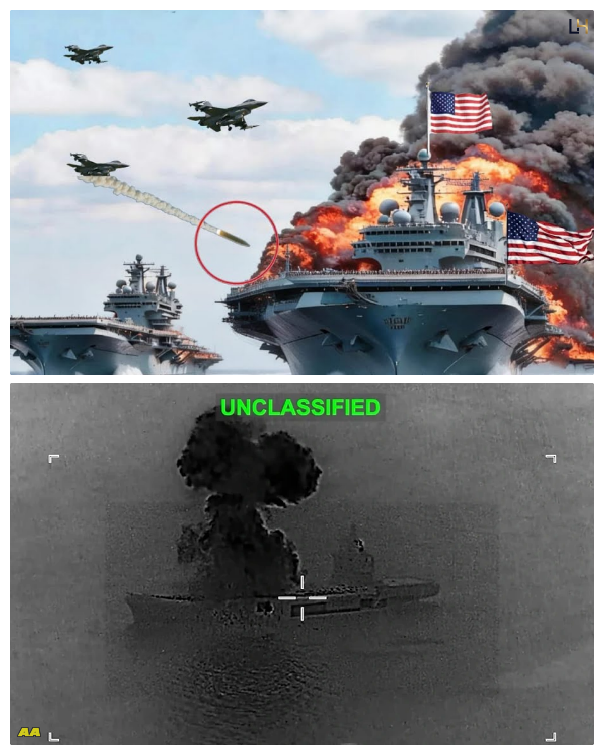 A US aircraft carrier carrying weapons and ammunition was attacked by Russian Su-57 fighter jets.