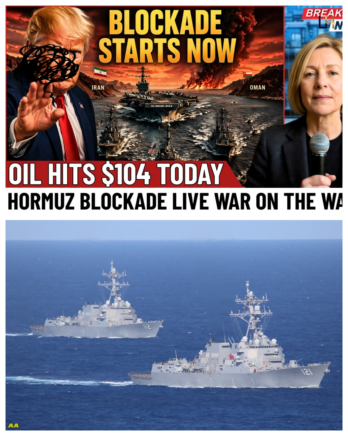 US NAVY BLOCKADE STARTS TODAY — OIL HITS $104 — IRAN SAYS ANY WARSHIP IN HORMUZ WILL BE DESTROYED
