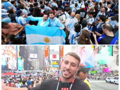 Argentina hizo sentir su presencia en Nueva York con una celebración multitudinaria-ZZ  El banderazo reunió a una gran cantidad de seguidores que transformaron Times Square en una auténtica fiesta albiceleste. La energía de la hinchada volvió a demostrar que la pasión por la Selección no conoce fronteras-ZZ